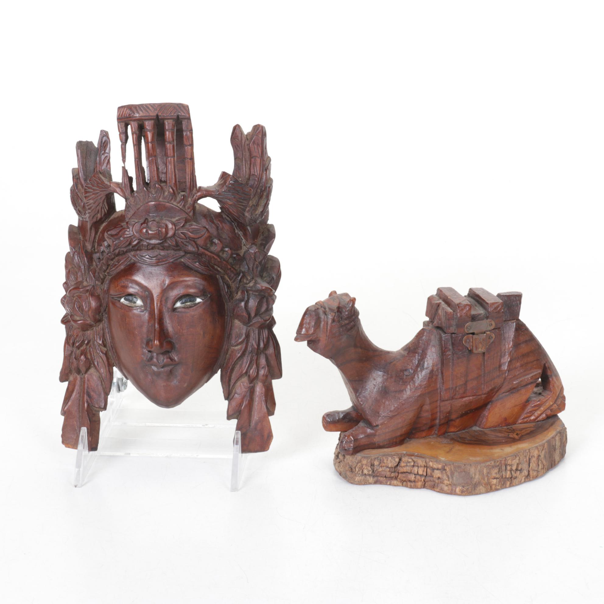 Hand-Carved Camel Pen Stand & Chinese Empress Wall Mask