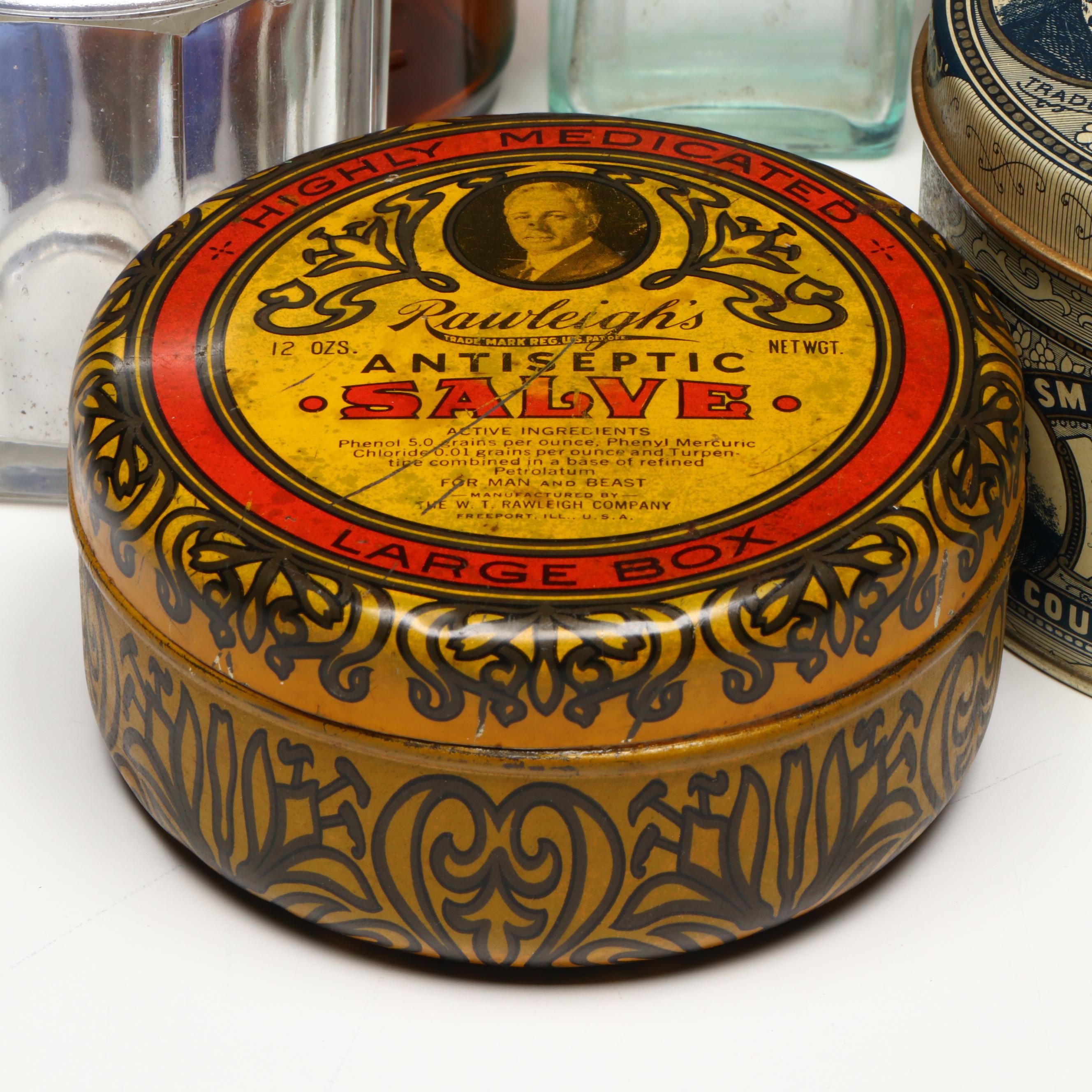 Medicine Tins, Tonic Jars and Ceramic Mortar and Pestle