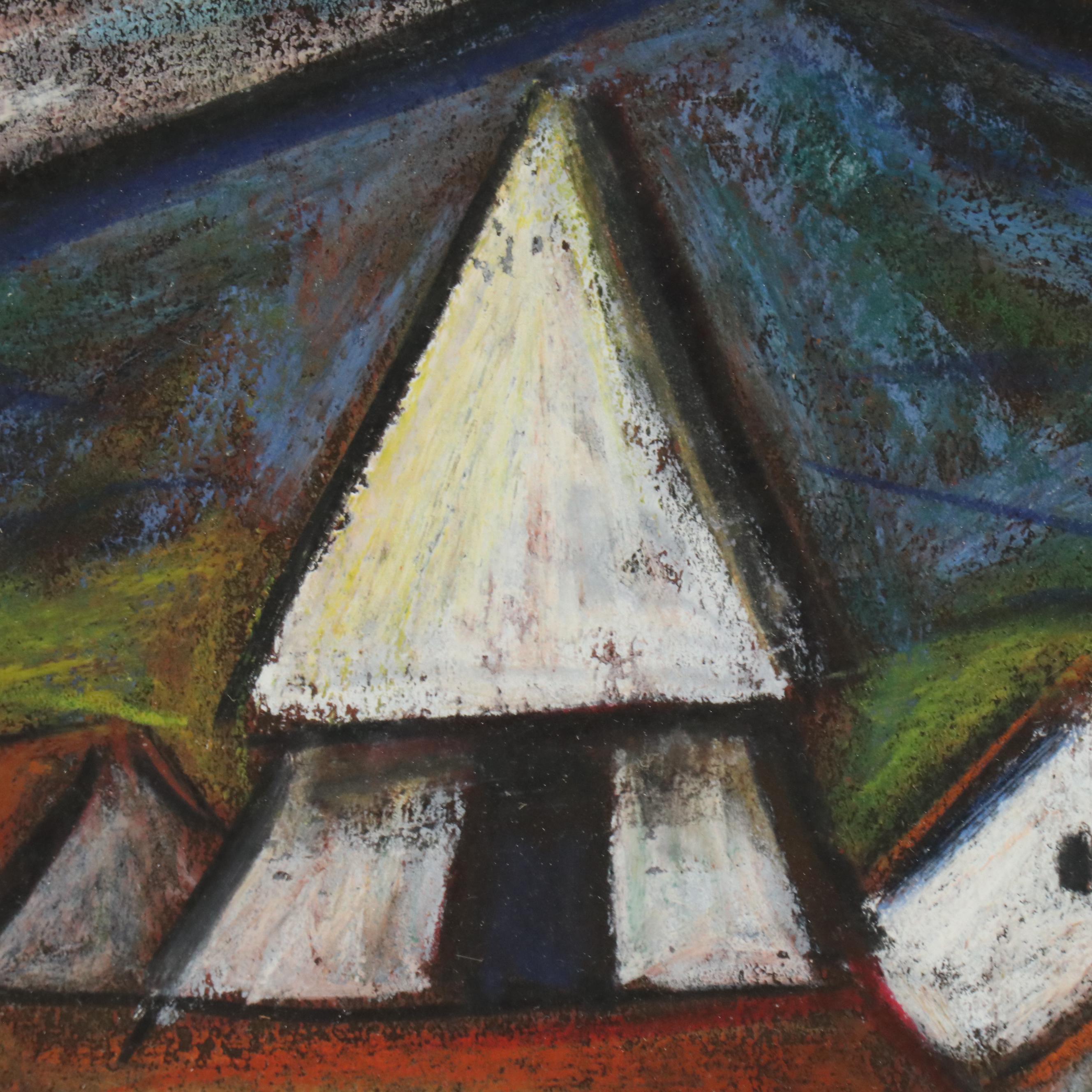 Arturo Nieto Ecuadorian Village Scene Pastel Drawing