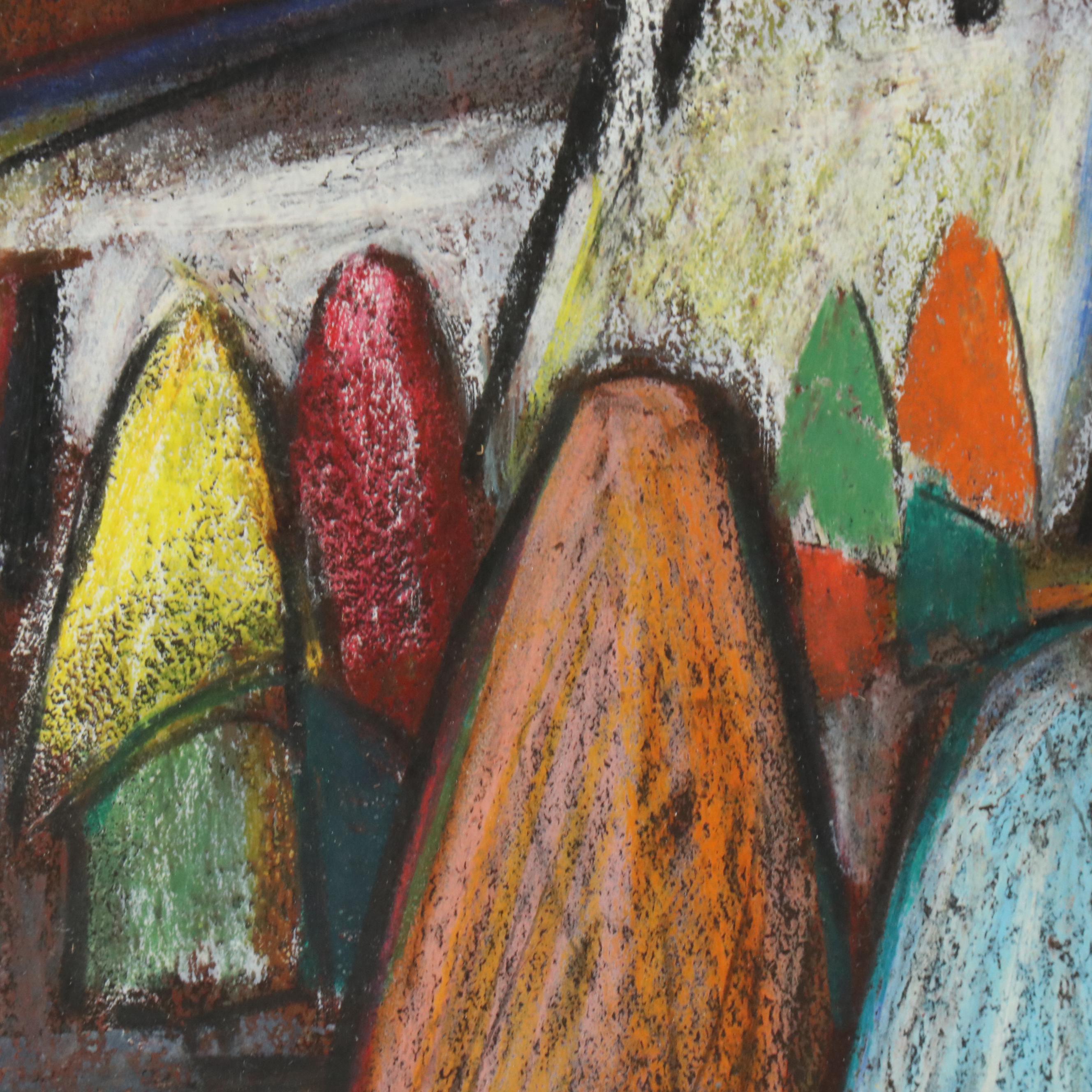 Arturo Nieto Ecuadorian Village Scene Pastel Drawing