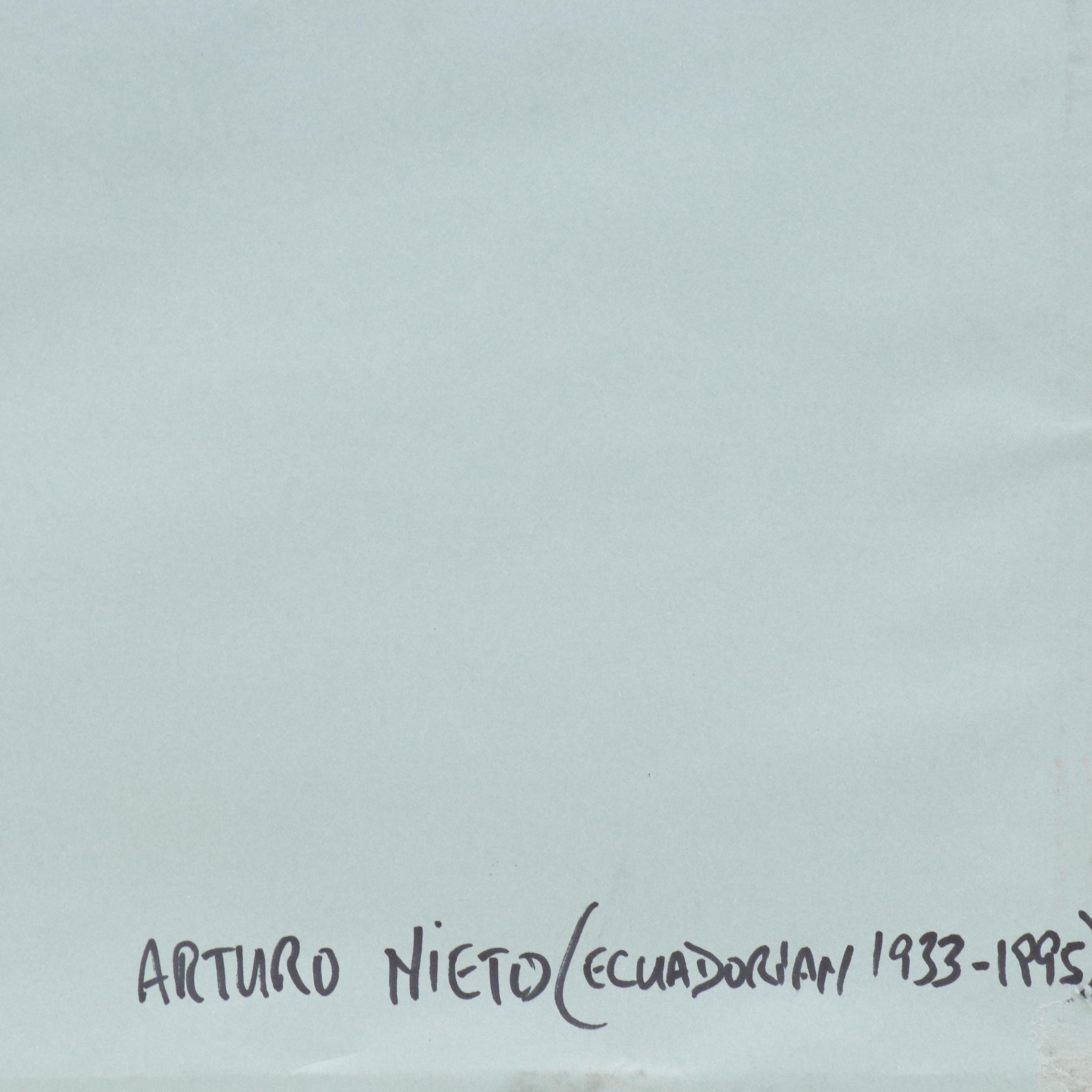 Arturo Nieto Ecuadorian Village Scene Pastel Drawing