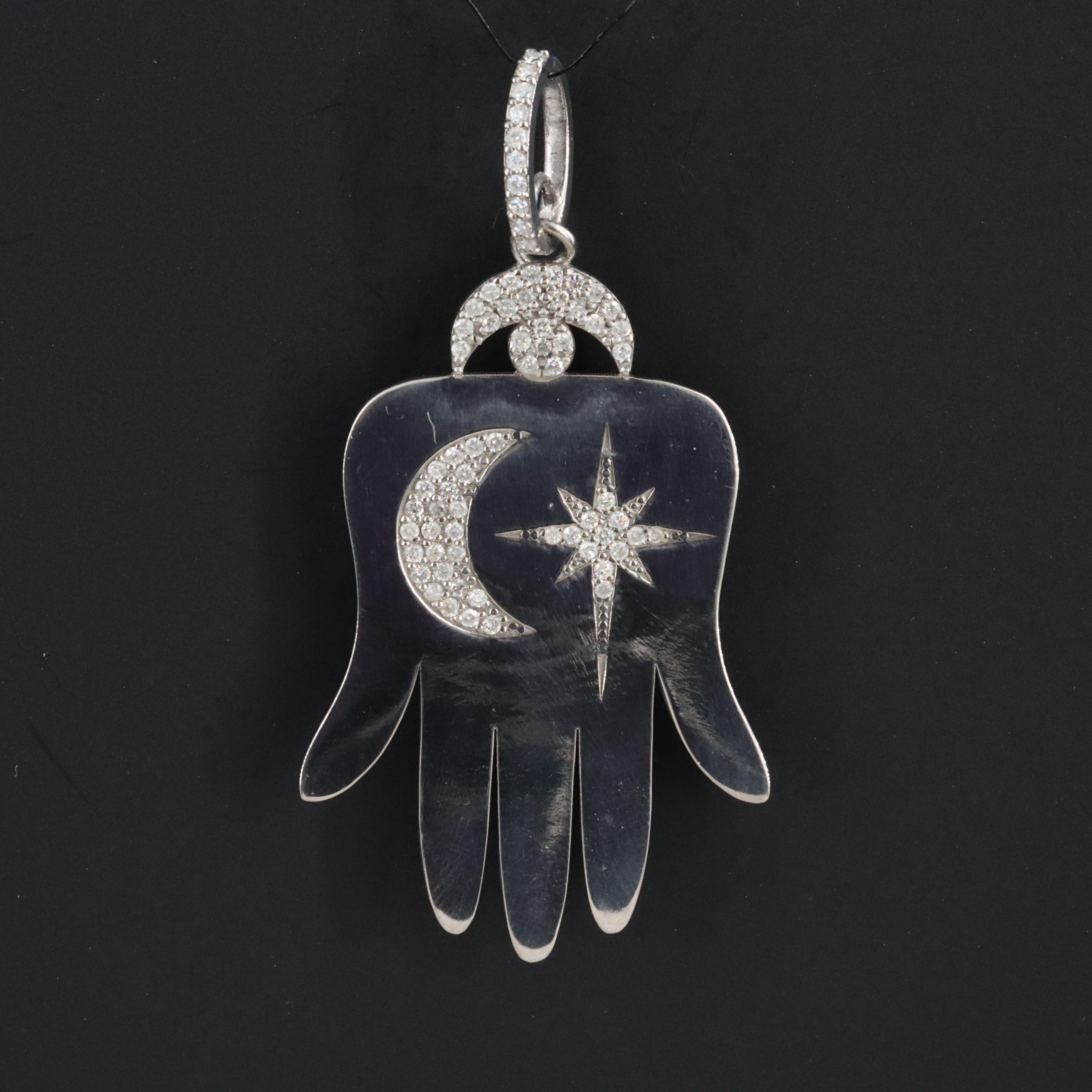 Sheryl Lowe Sterling Diamond Hamsa Hand Pendant