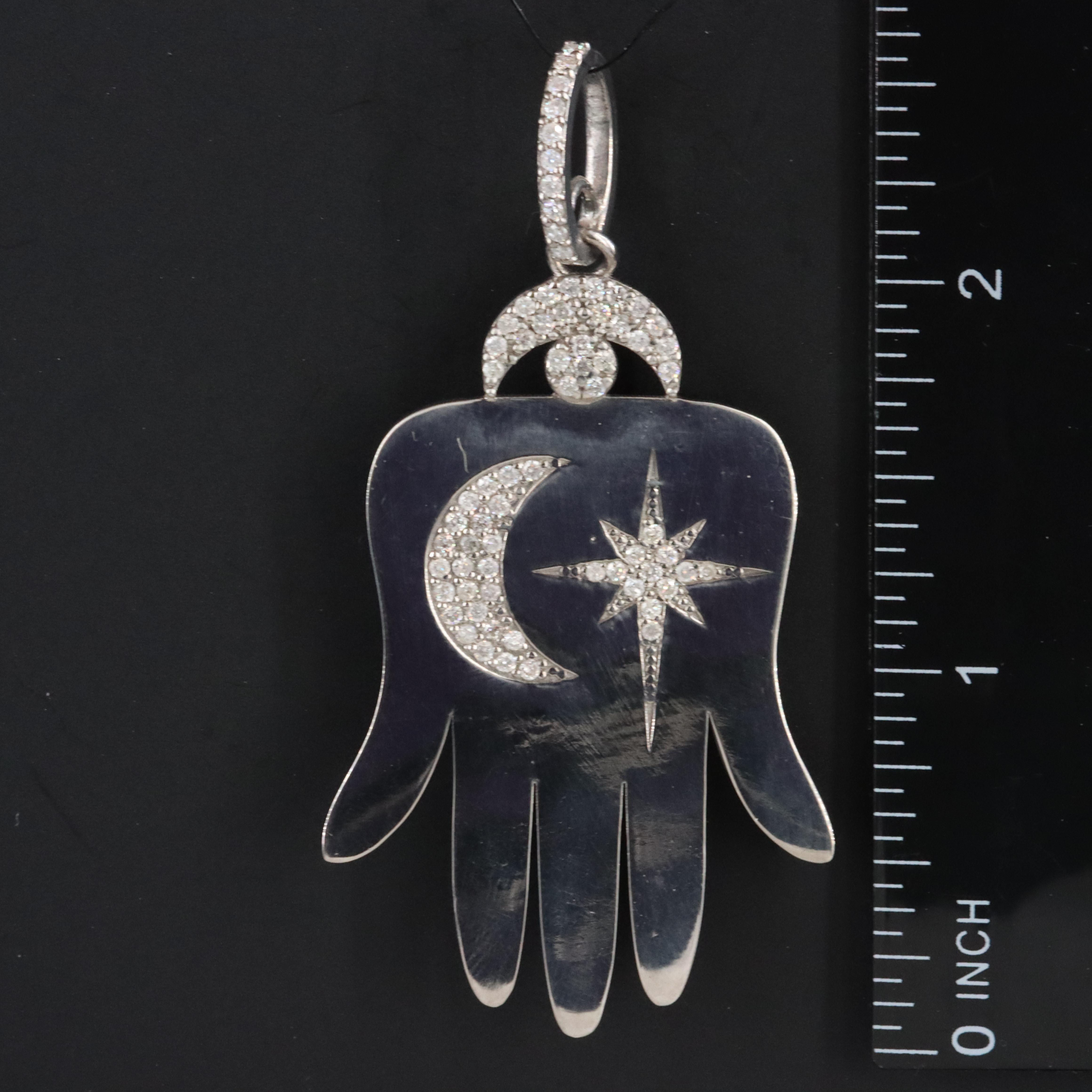 Sheryl Lowe Sterling Diamond Hamsa Hand Pendant