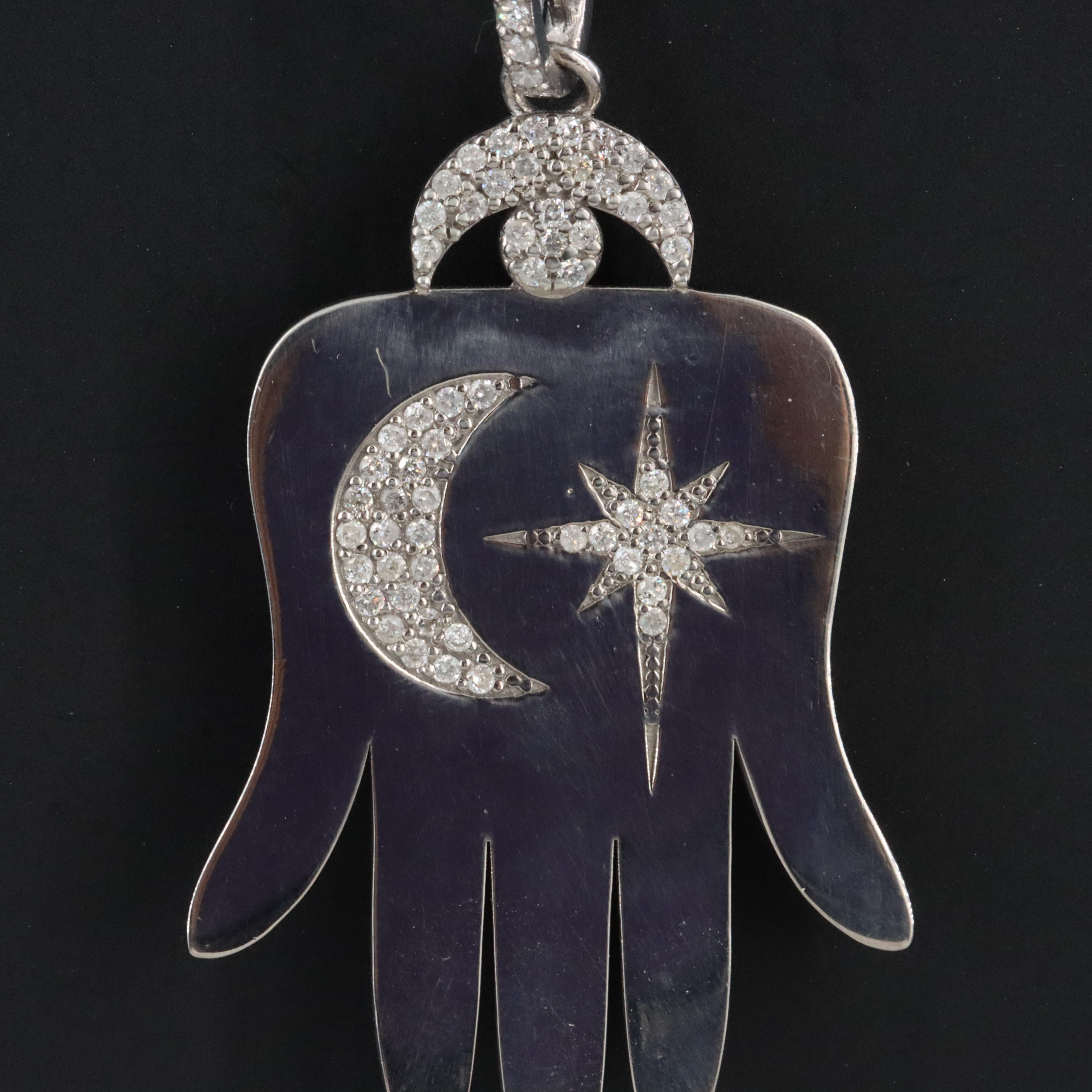 Sheryl Lowe Sterling Diamond Hamsa Hand Pendant
