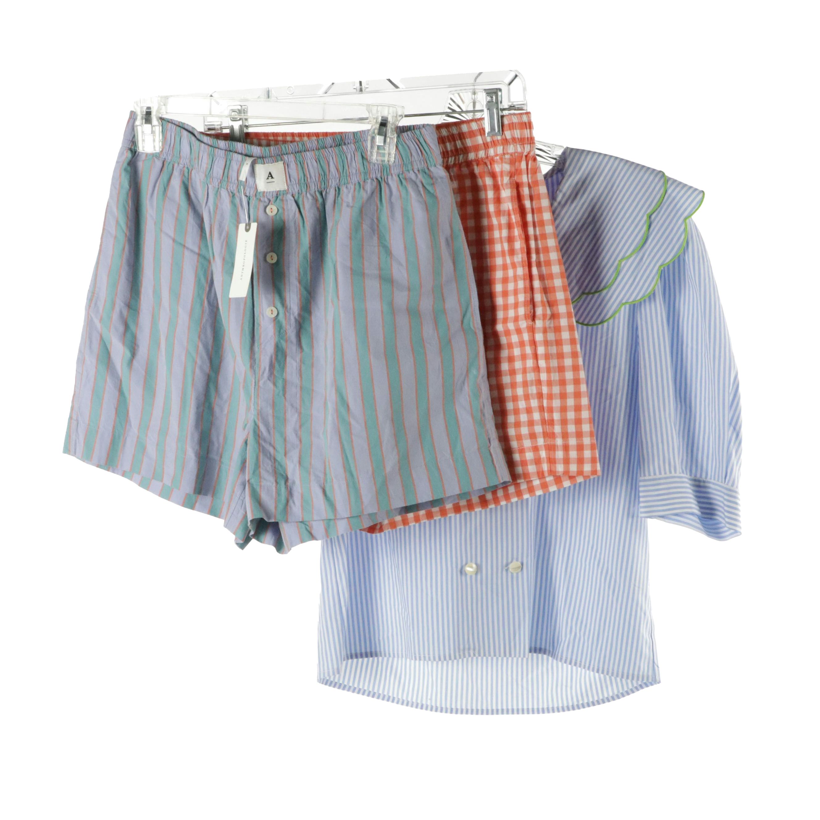 La Veste "Tea Time" Striped Cotton Shirt & Anthropologie Sleep Shorts, With Tags