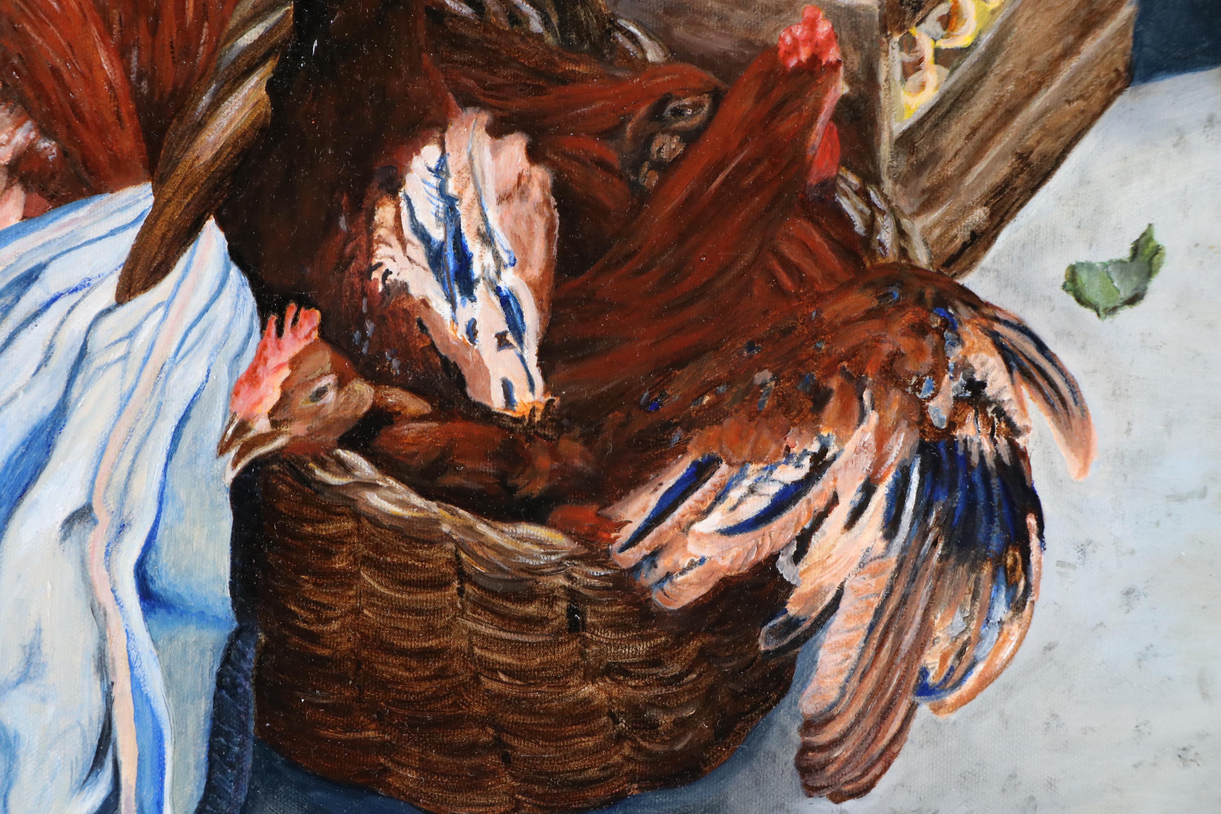 H.A.F. Wagner Oil Painting "Basket and Chickens, La Seu d'Urgell, Lerida," 2002