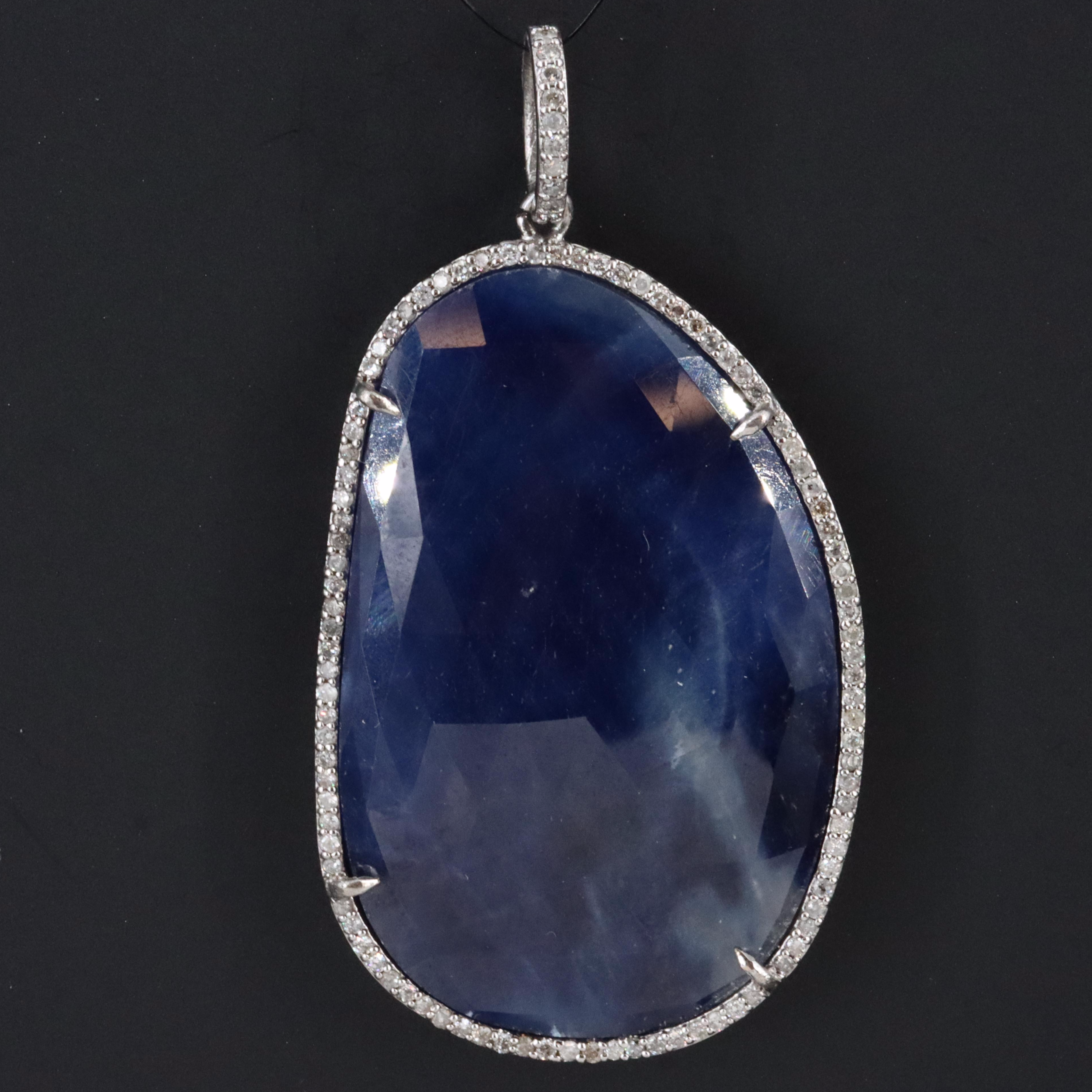 Sheryl Lowe Sterling Sodalite and Diamond Pendant