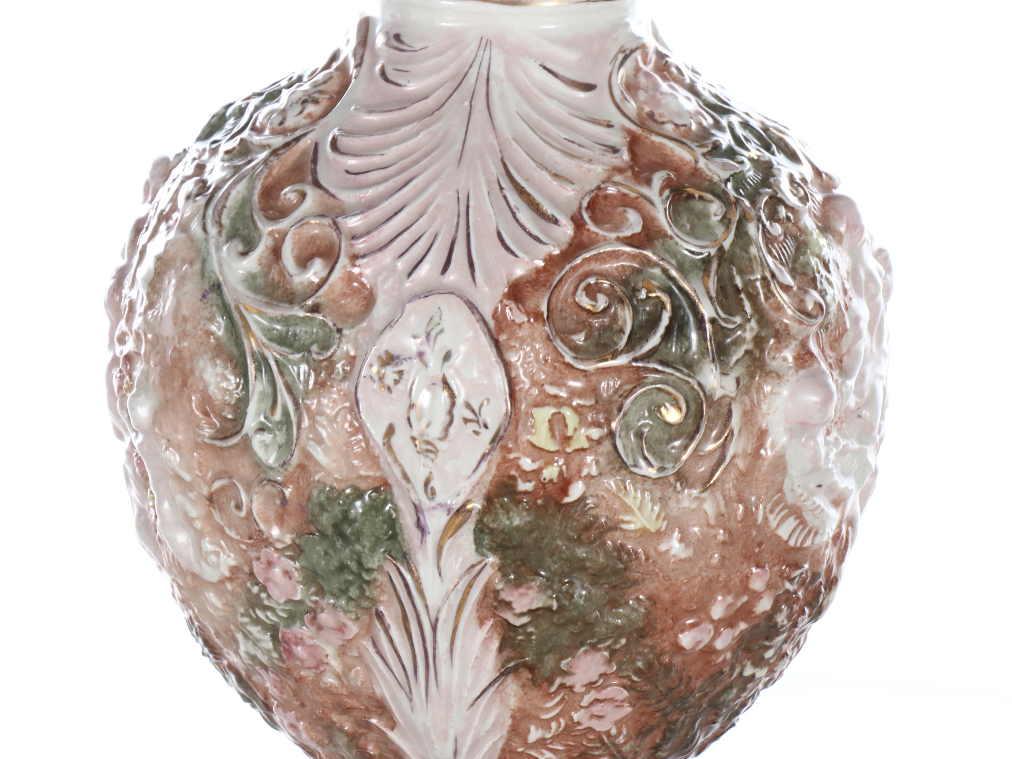 Embossed Ceramic and Brass Table Lamp with Fabric Shade