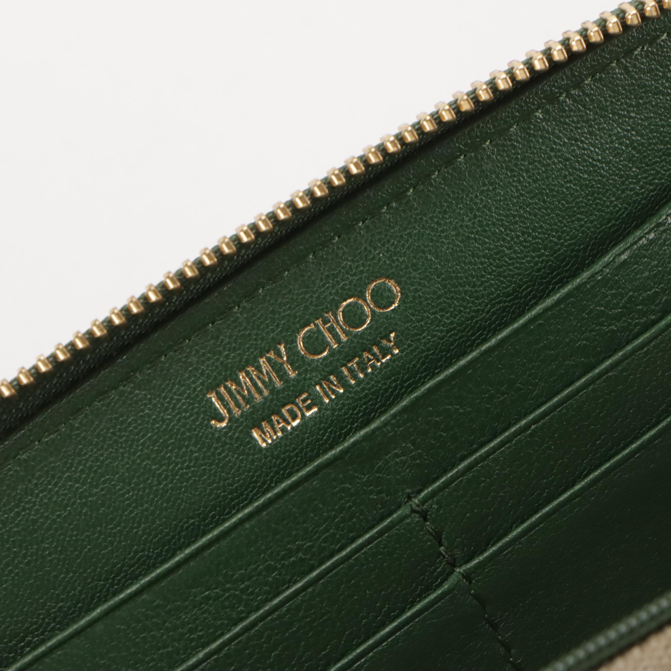 Jimmy Choo Star-Studded Zip Around Wallet in Hunter Green Calfskin Leather