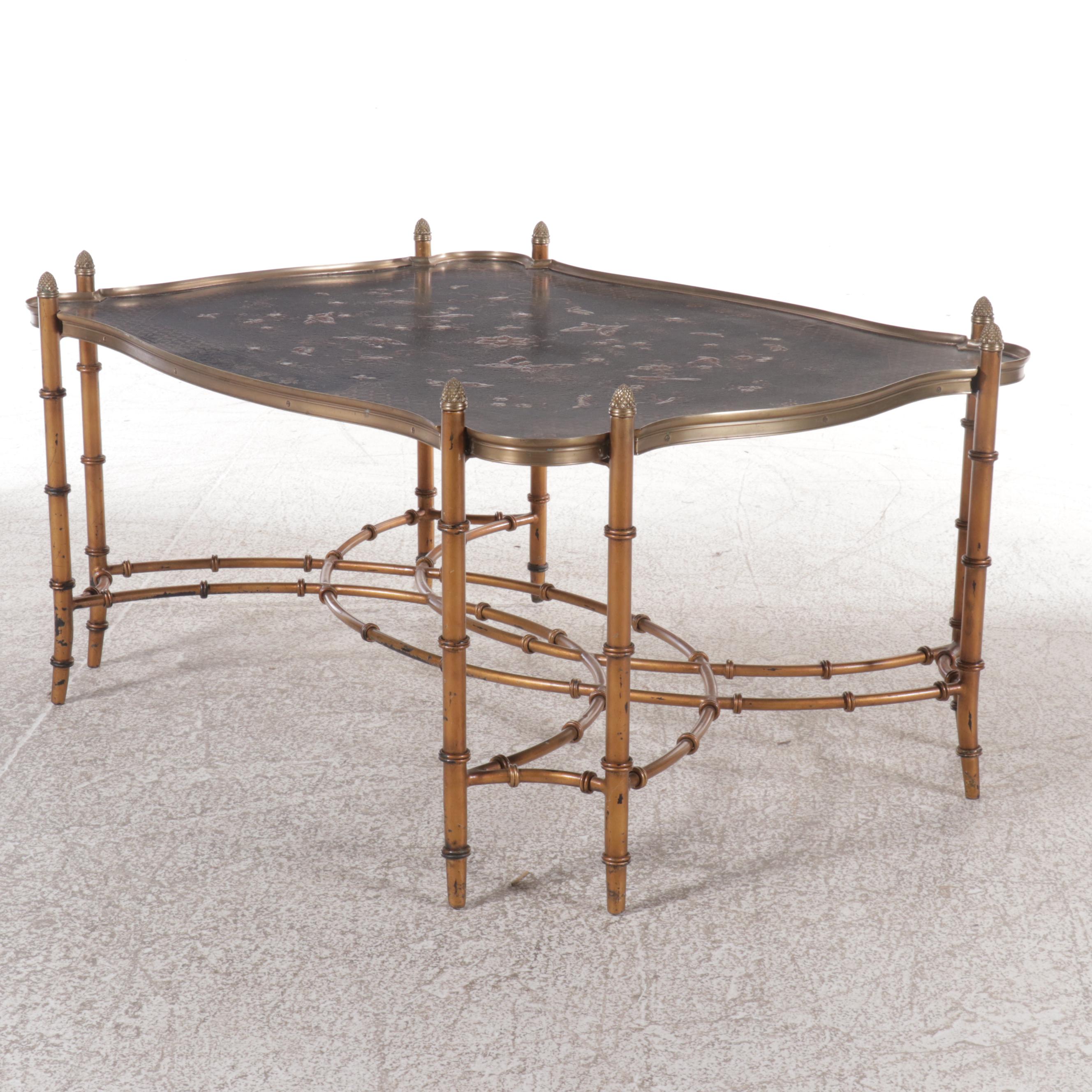 Chinoiserie Style Bronze Coffee Table with Butterfly Motifs