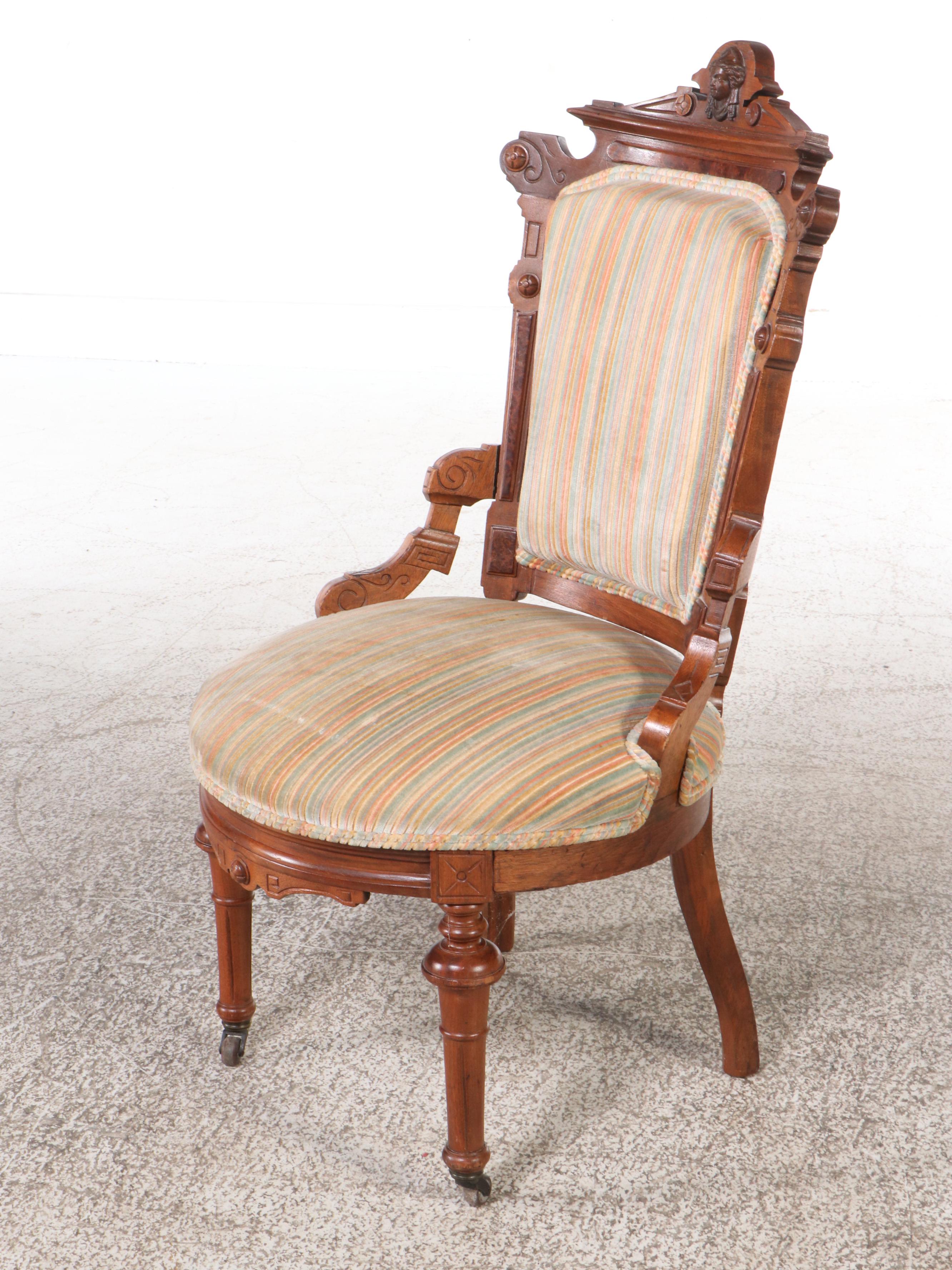 Victorian Carved Walnut Side Chair, Early 20th Century
