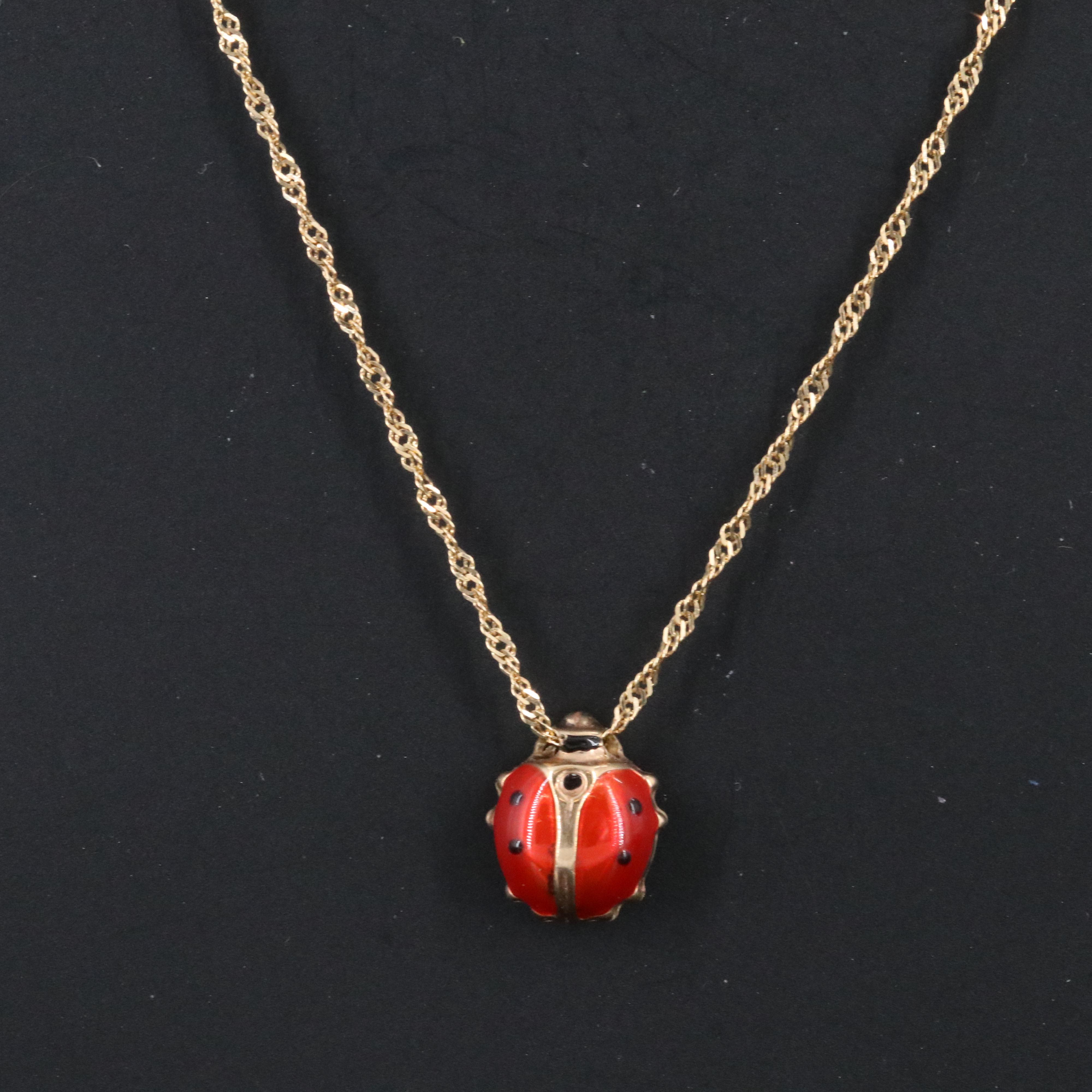 Italian 14K Enamel Ladybug Pendant Necklace
