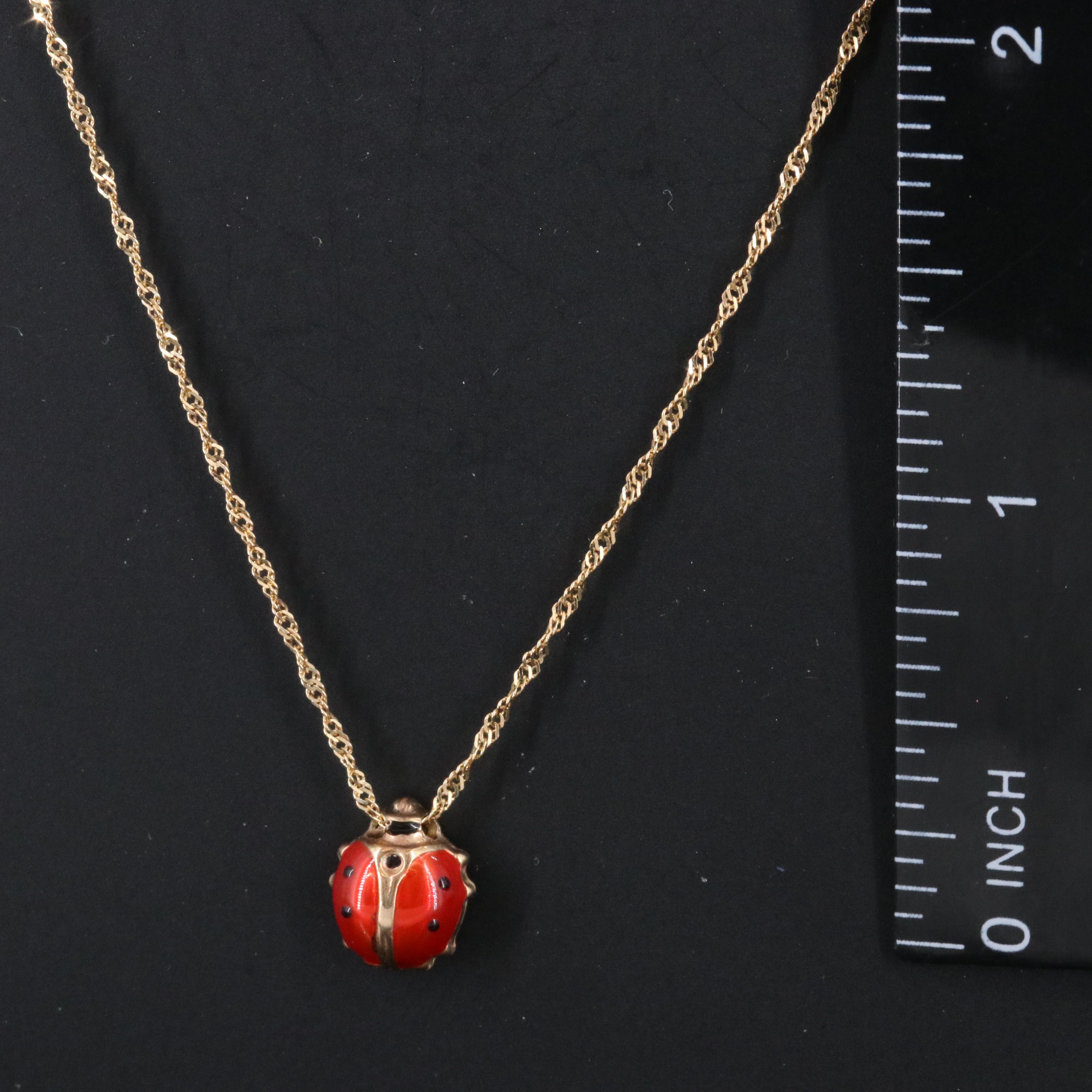 Italian 14K Enamel Ladybug Pendant Necklace