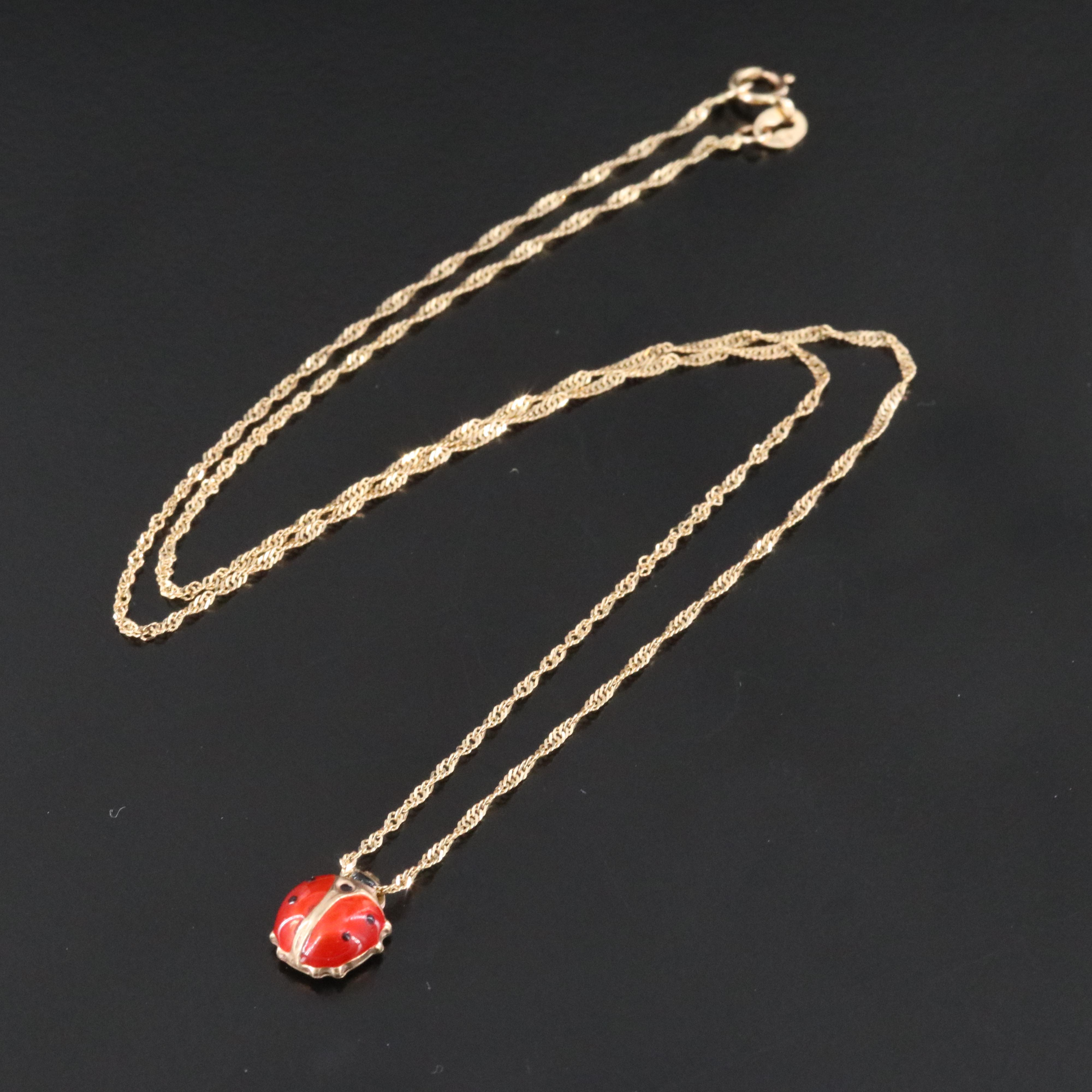 Italian 14K Enamel Ladybug Pendant Necklace
