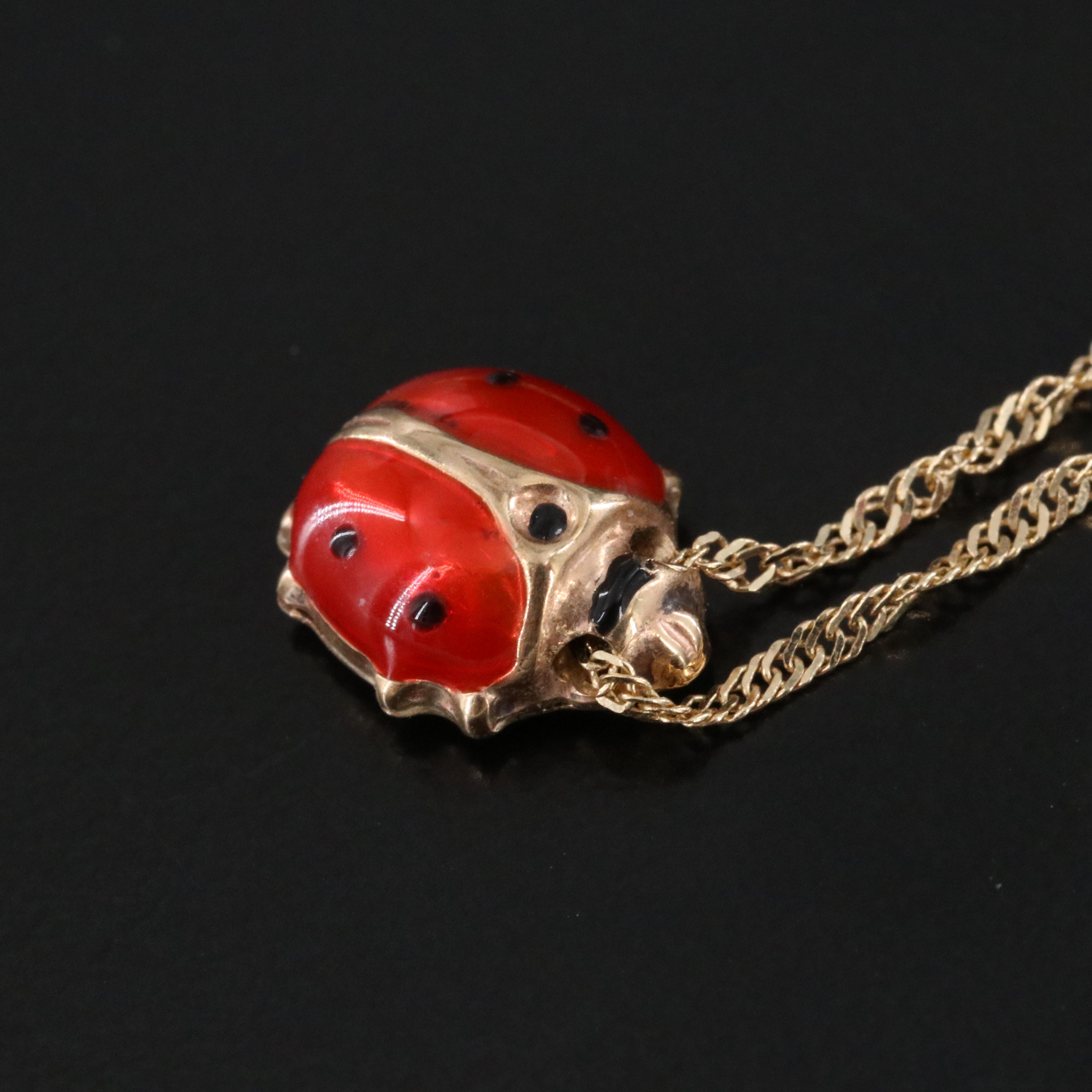 Italian 14K Enamel Ladybug Pendant Necklace