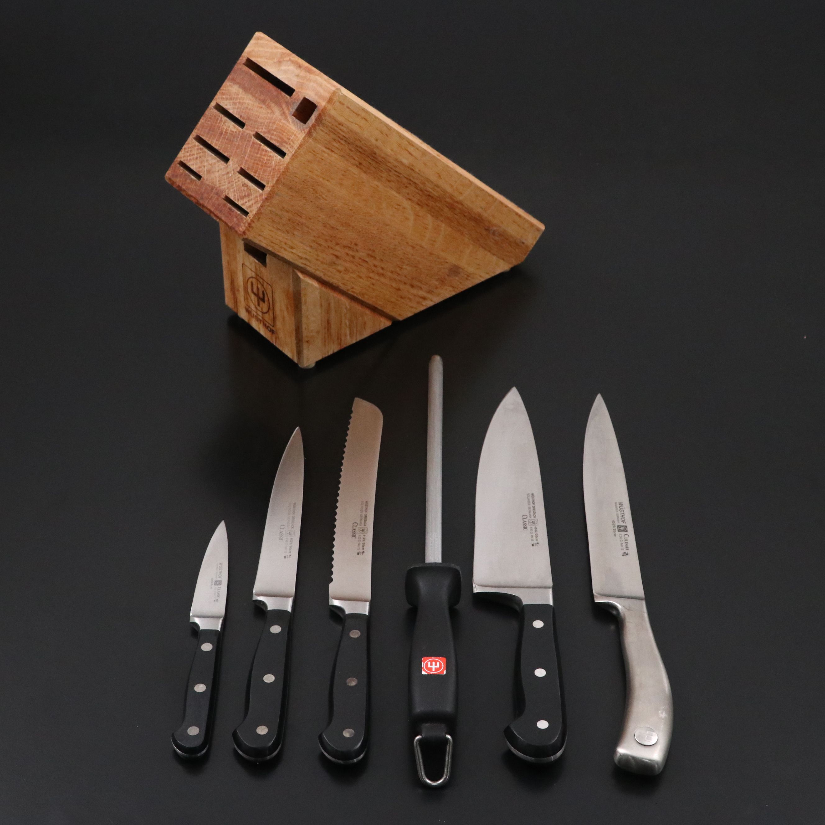 Wüsthof Germany Stainless Knives with Wood Block