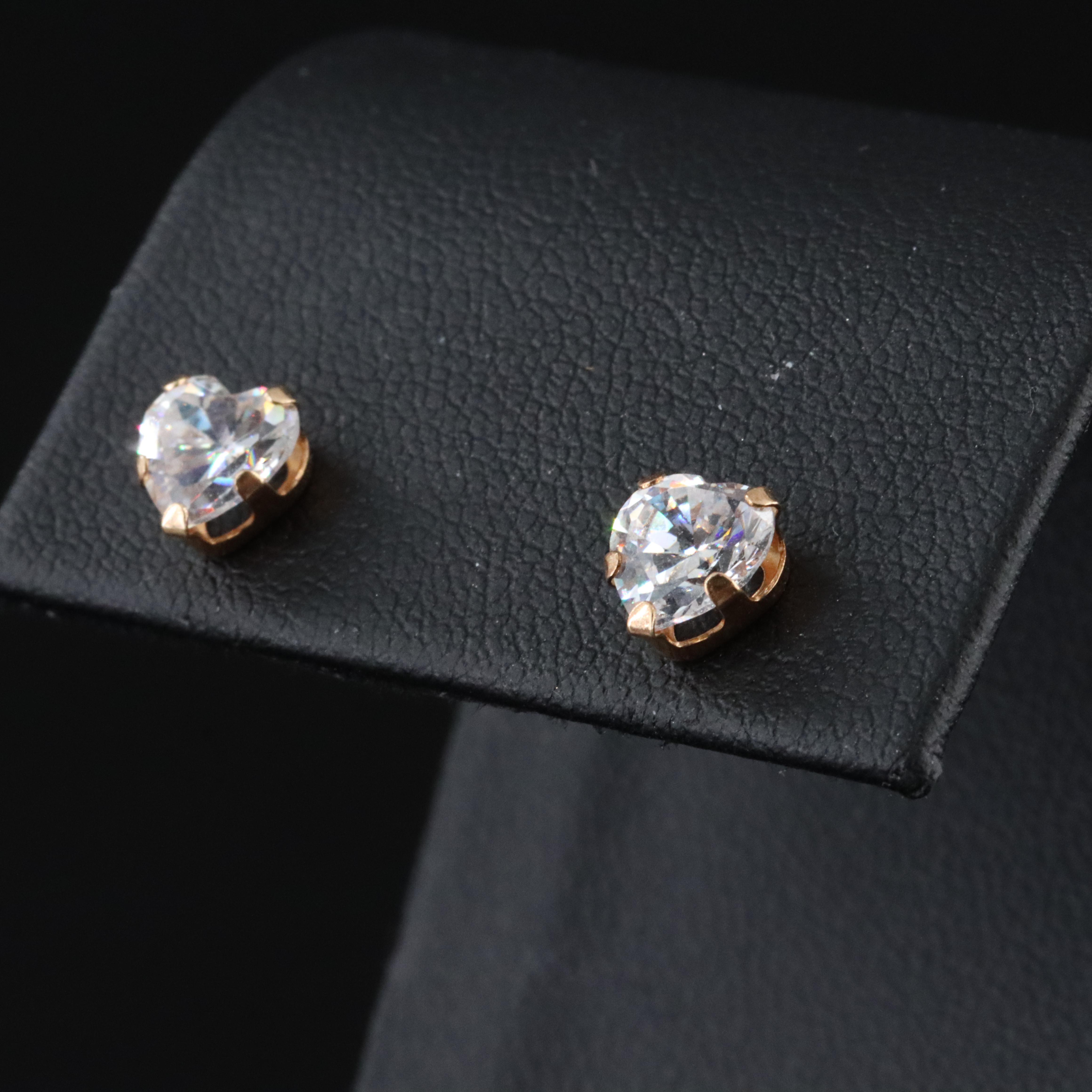 10K CZ Heart Stud Earrings