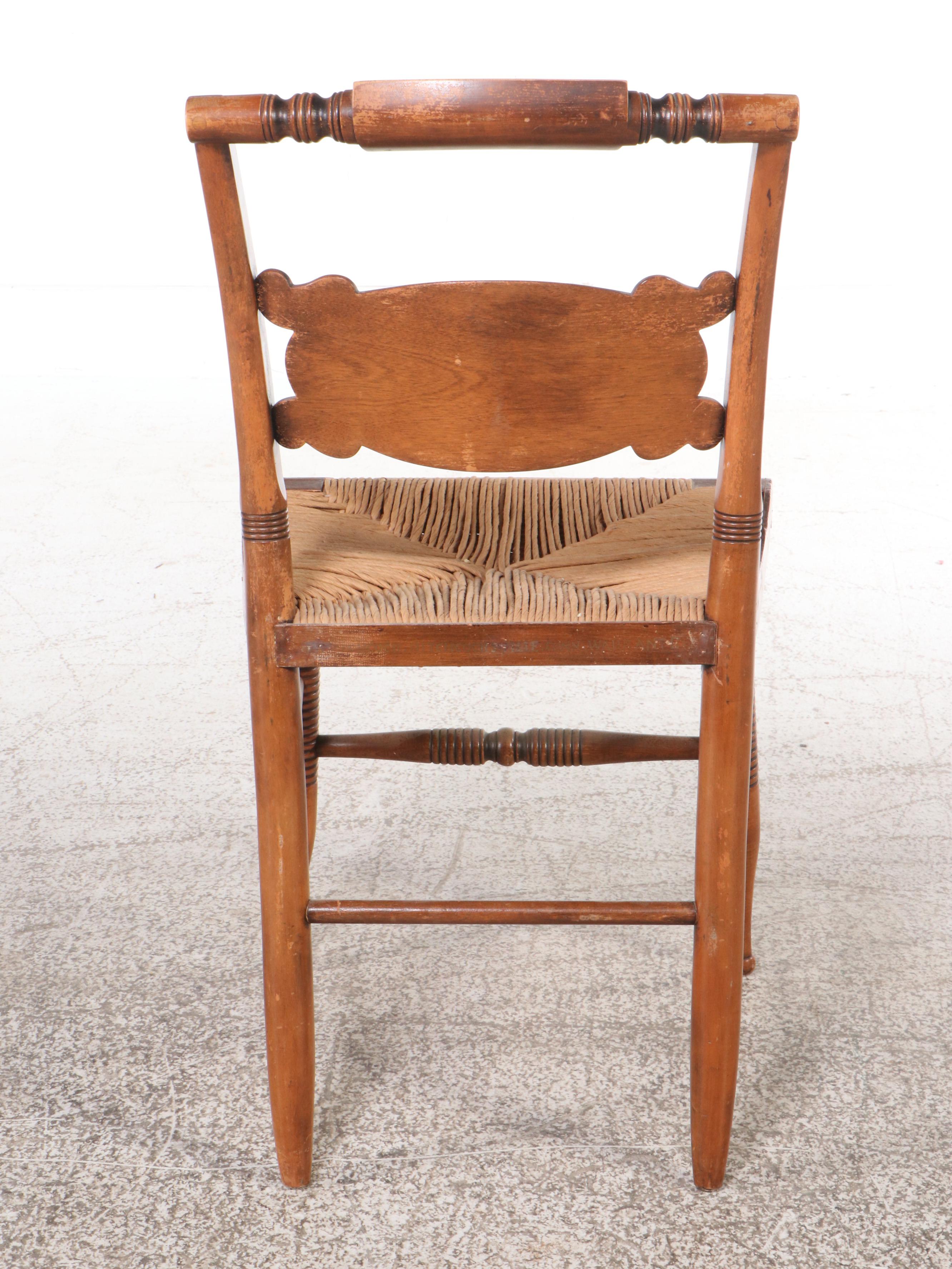 Hitchcock Stencil Decorated Chairs with Paper Rush Seats, Pair, Mid-20th Century