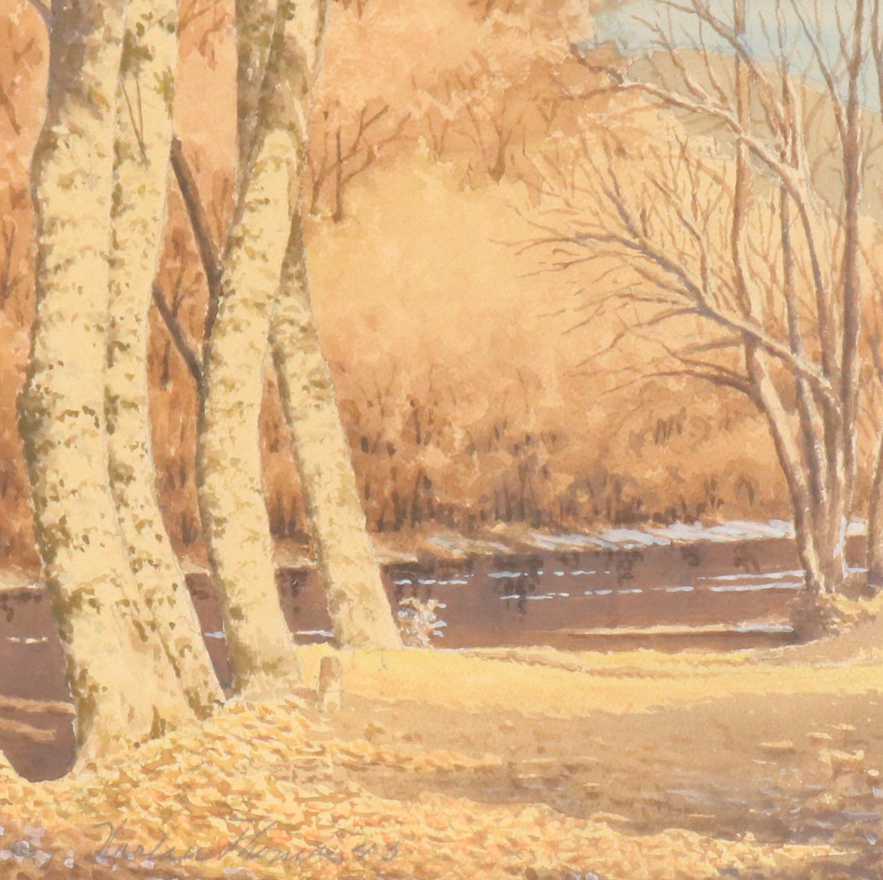Harlan Thomas Watercolor Painting of Wooded River Landscape, 1943