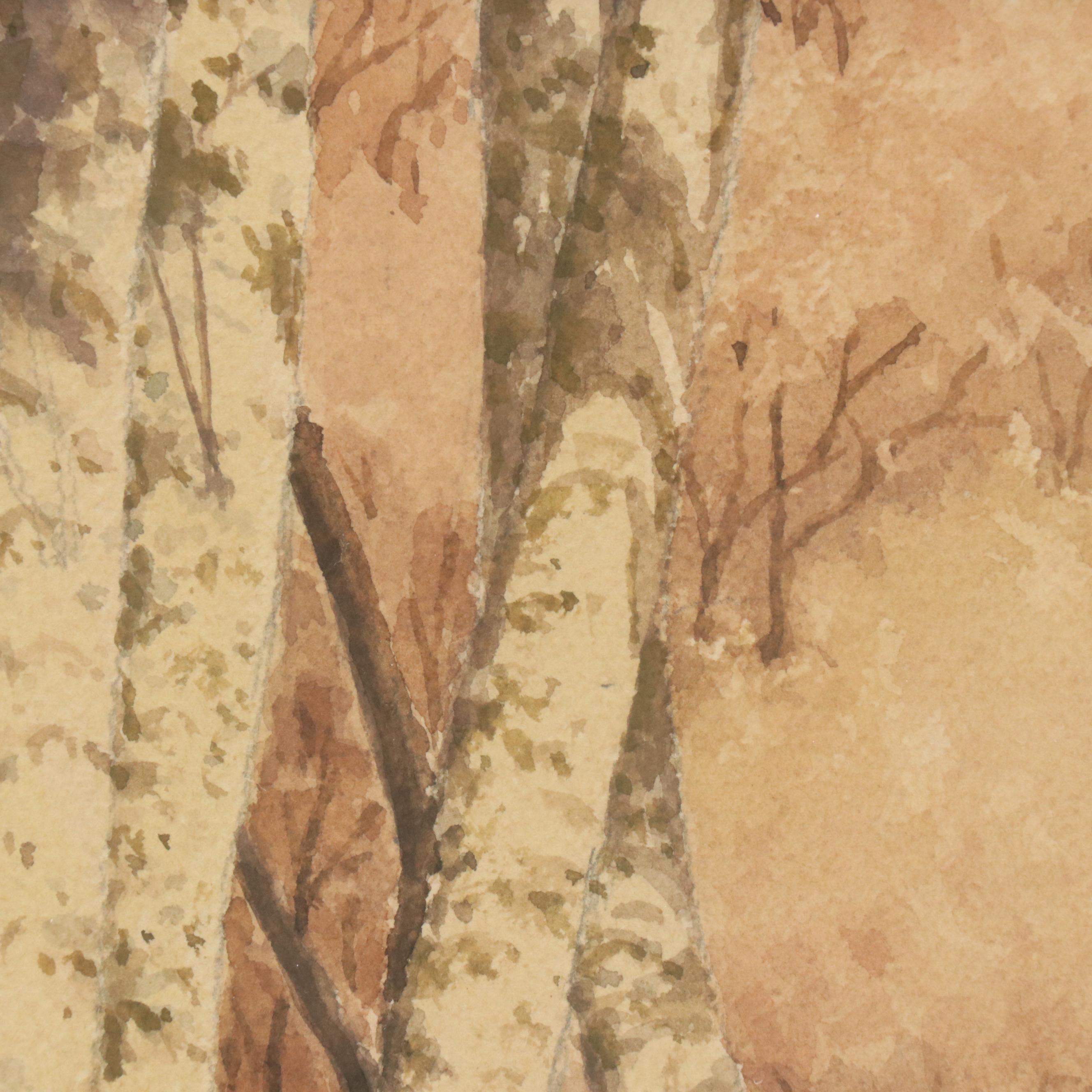 Harlan Thomas Watercolor Painting of Wooded River Landscape, 1943