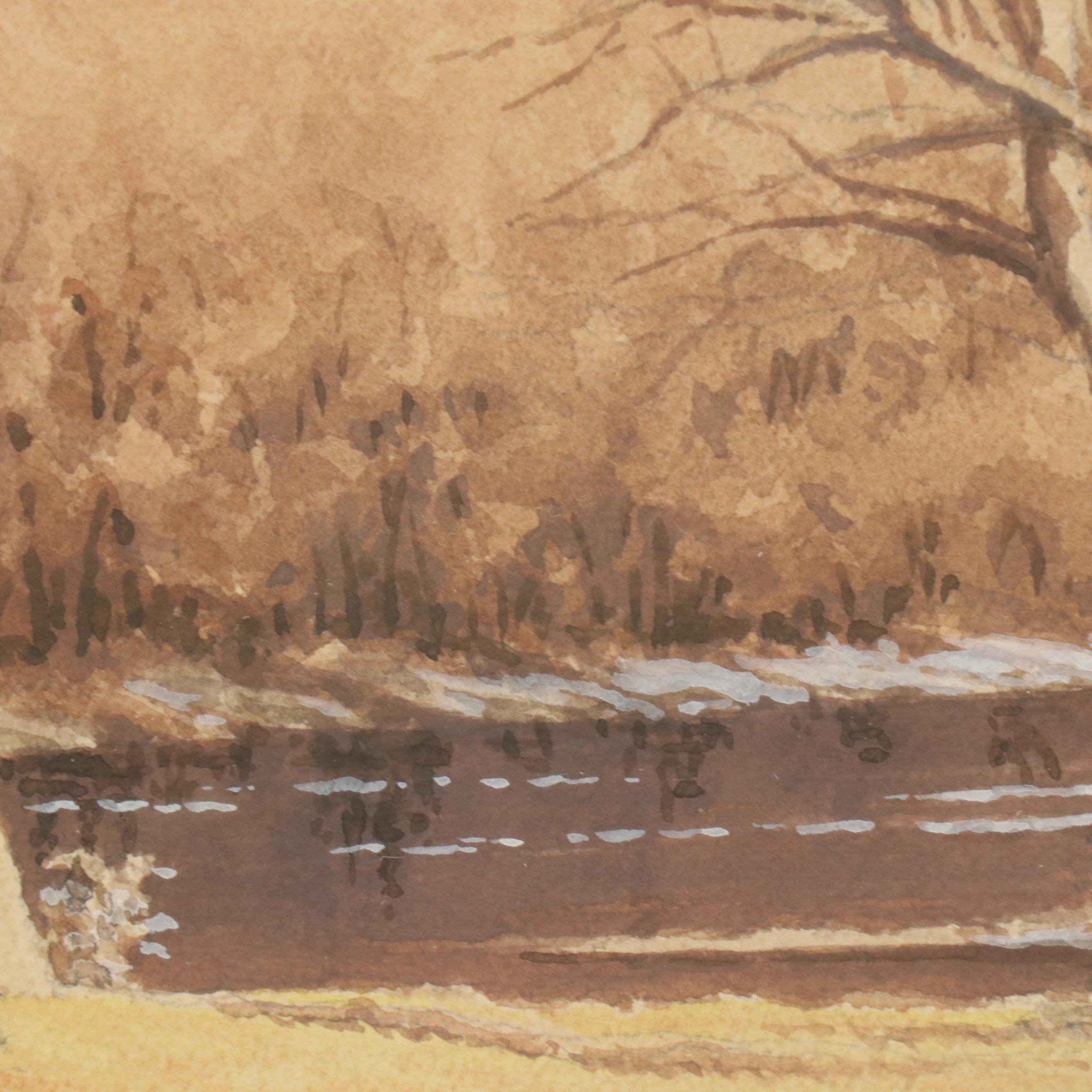 Harlan Thomas Watercolor Painting of Wooded River Landscape, 1943