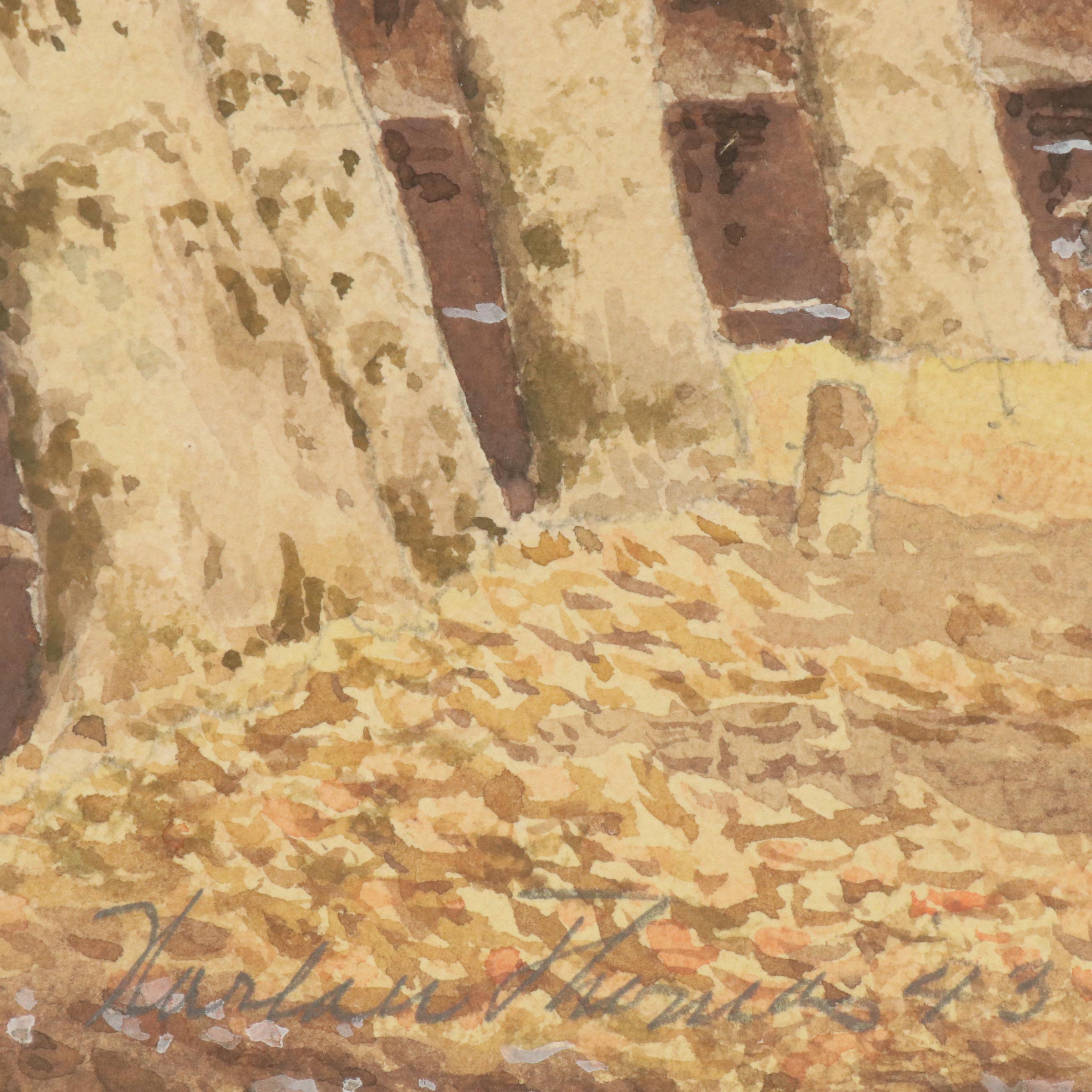 Harlan Thomas Watercolor Painting of Wooded River Landscape, 1943