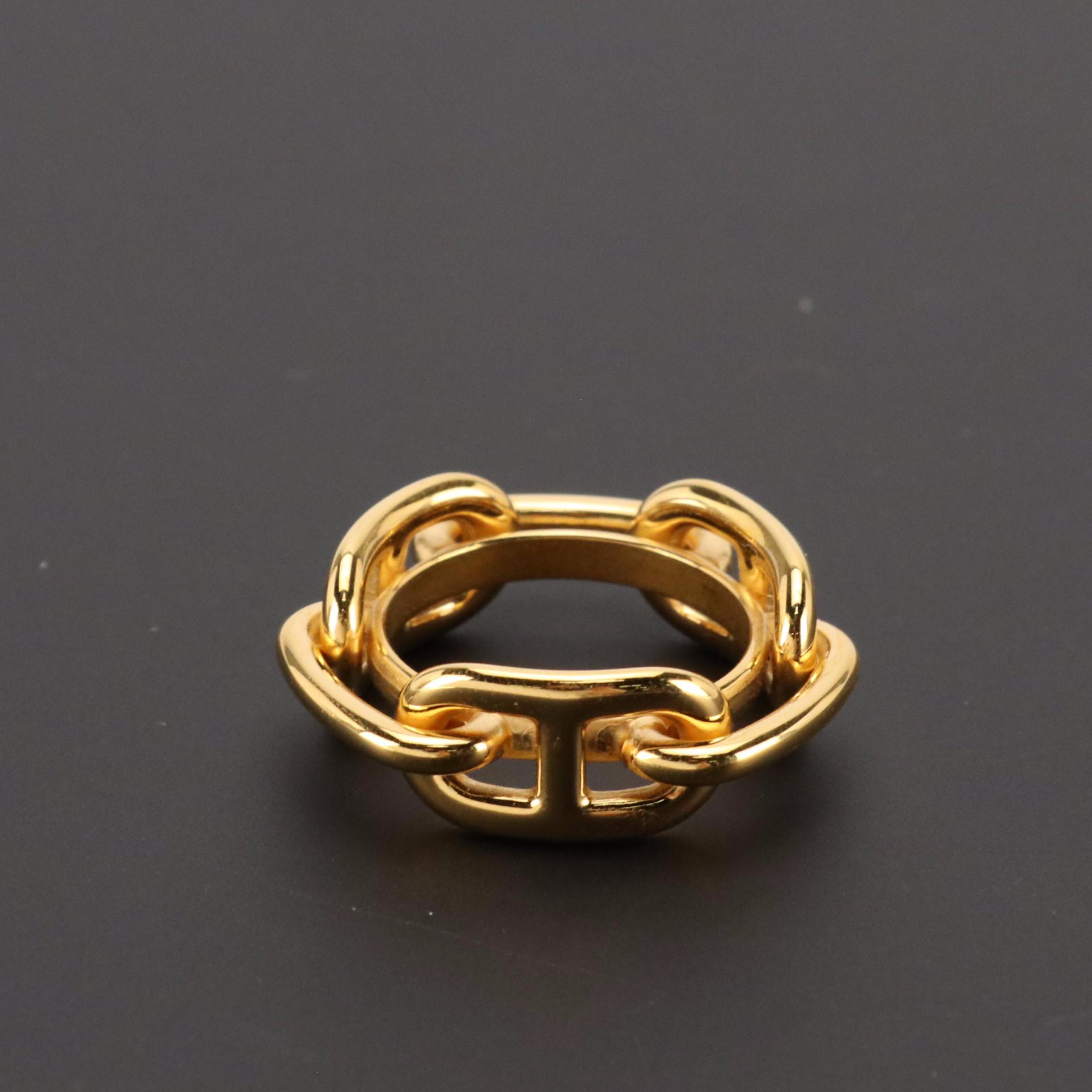 Hermès Gold Plated Chaine D’Ancre Scarf Ring with Box
