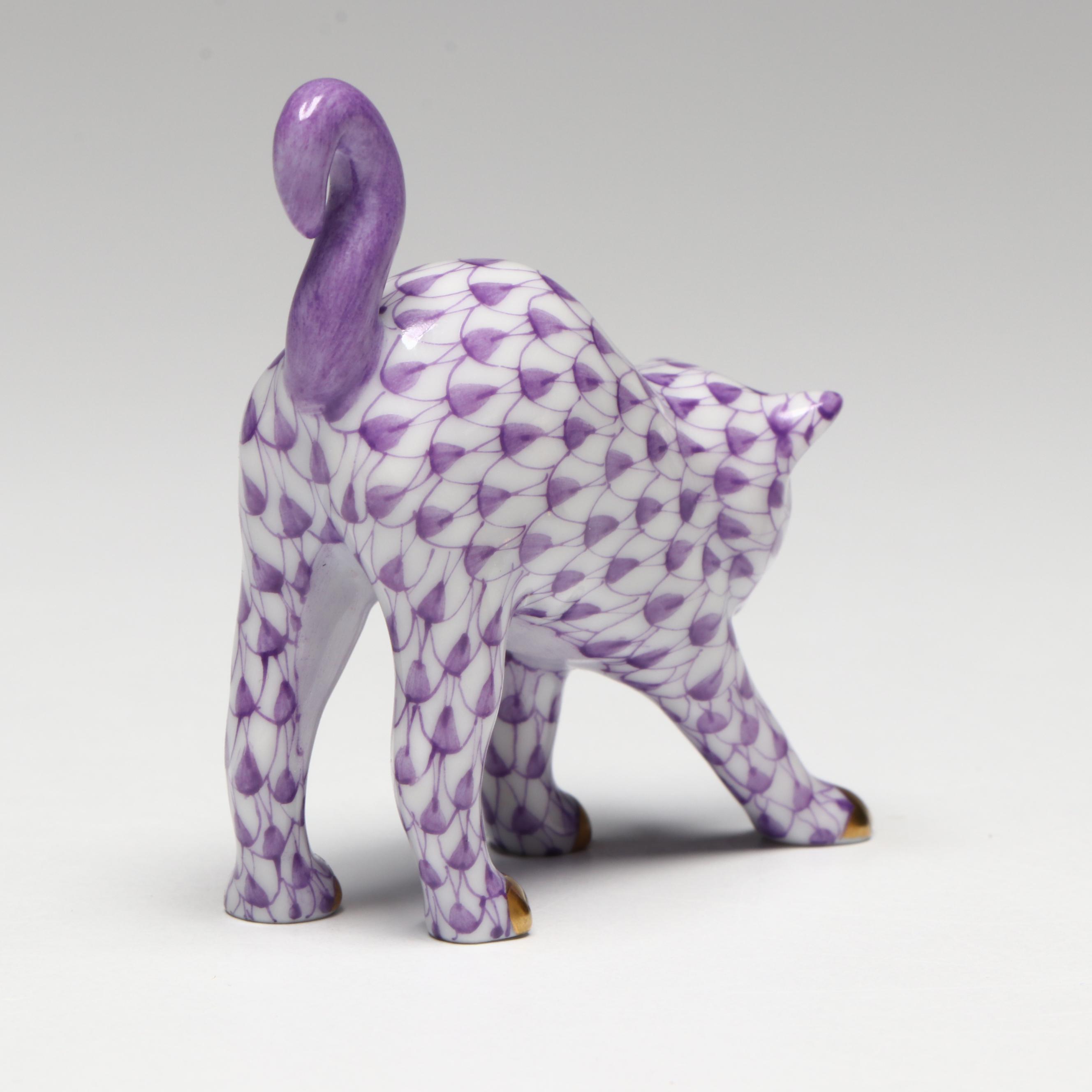 Herend Lilac and Butterscotch Fishnet with Gold Porcelain Cats