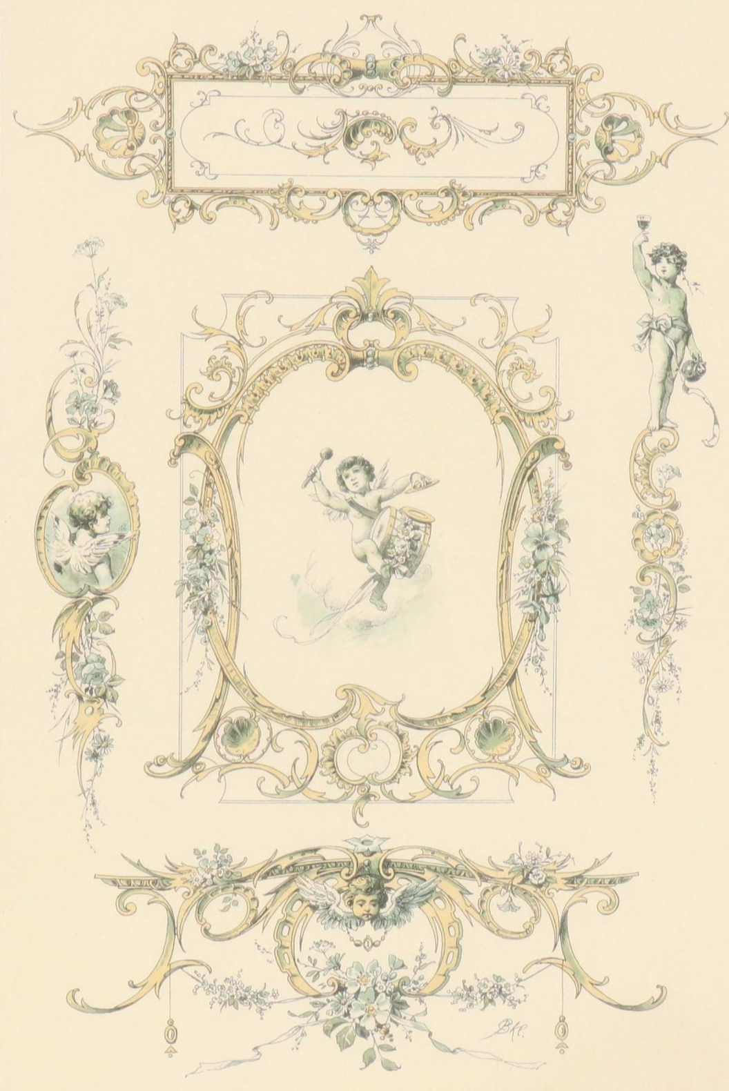 German Chromolithograph Bookplate From Decoration Publication, 19th Century
