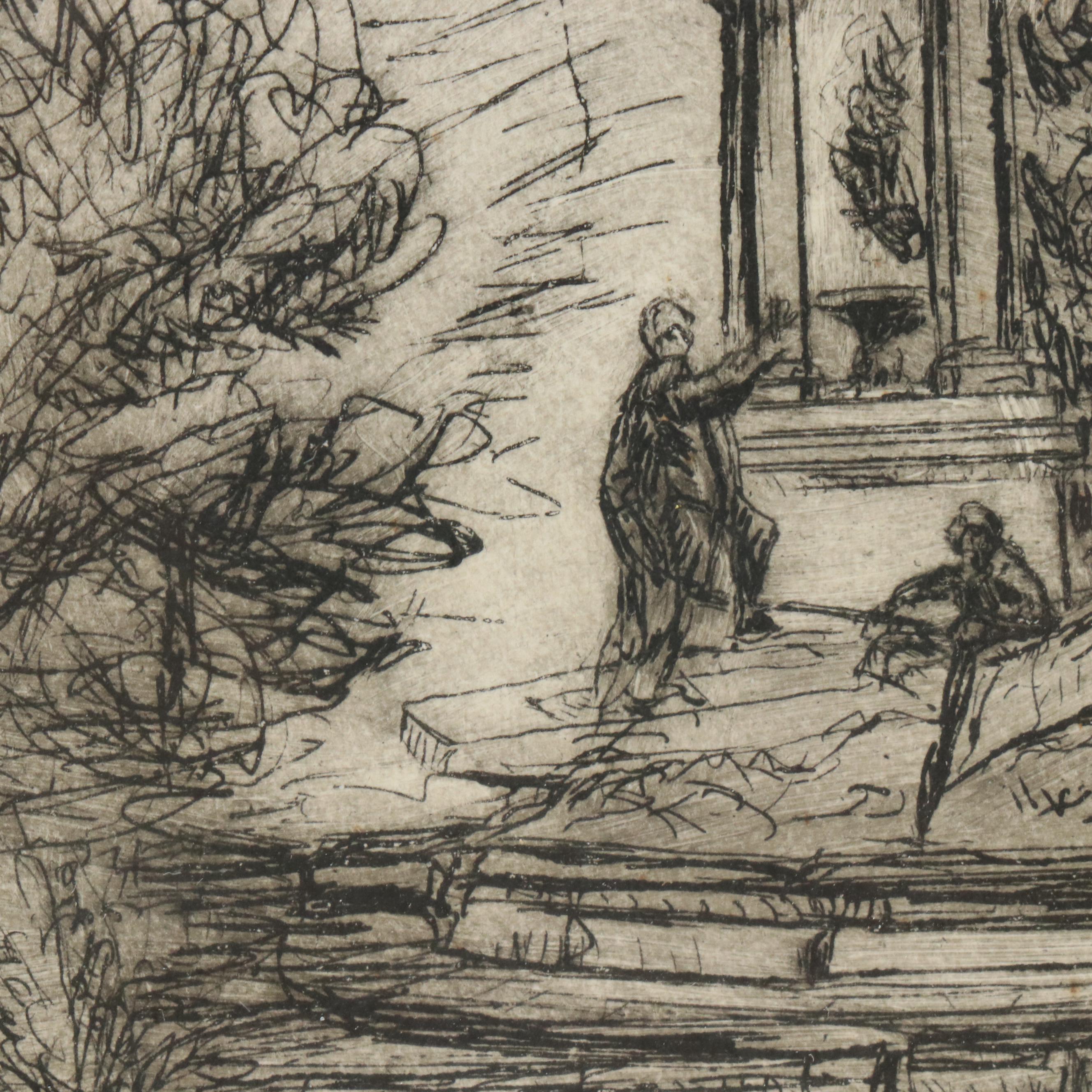 Sarah Carothers Rhode Etching of Monument, Mid-20th Century