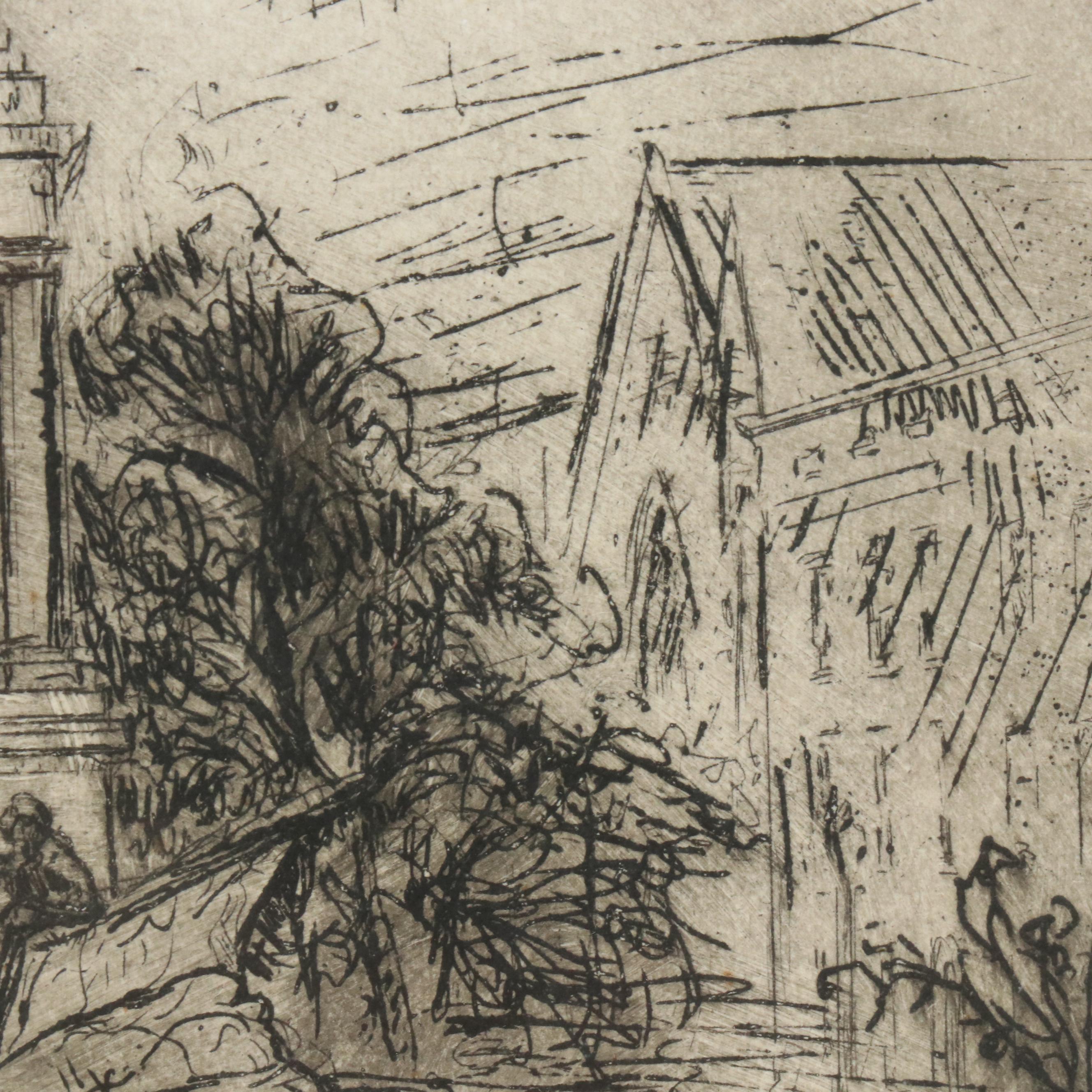 Sarah Carothers Rhode Etching of Monument, Mid-20th Century