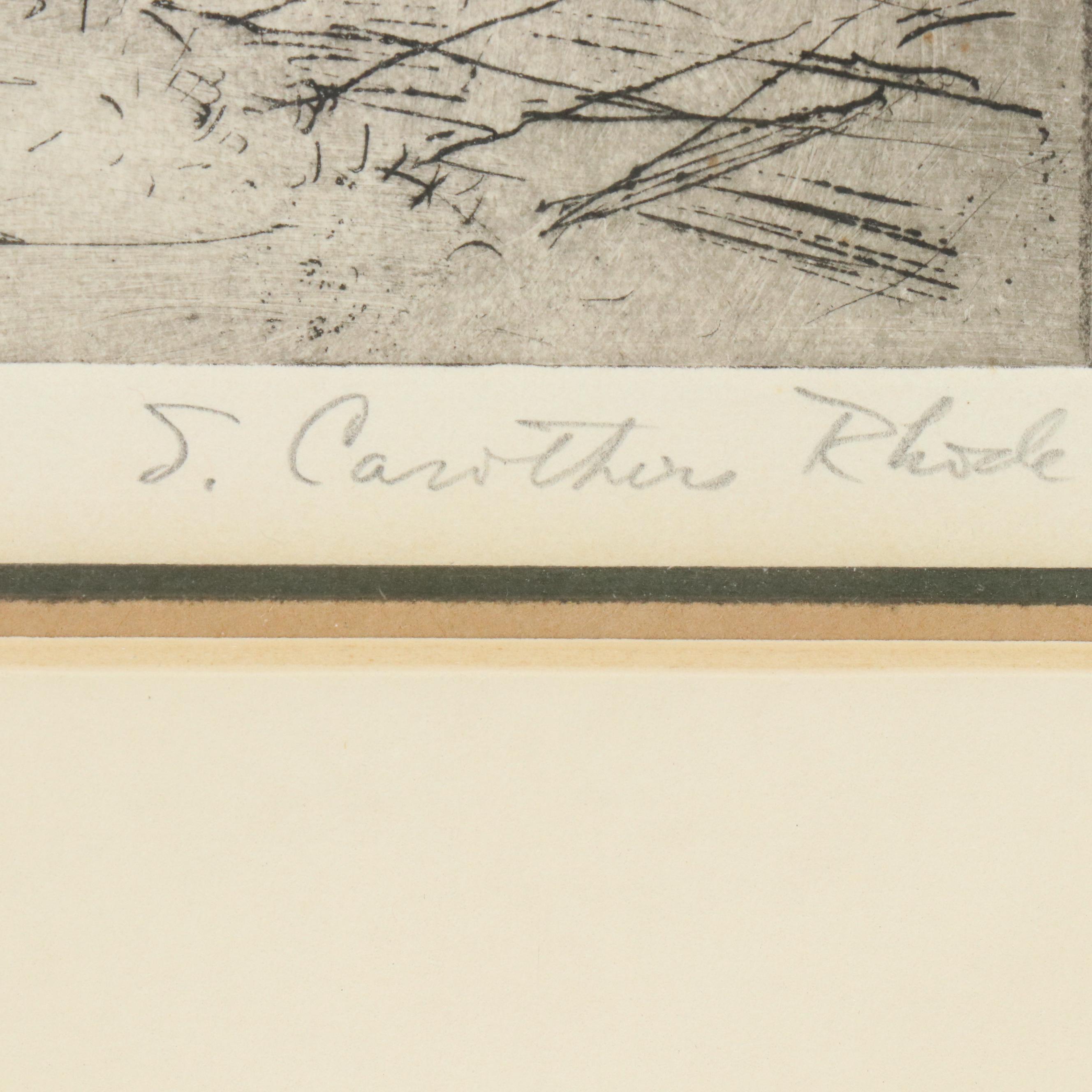 Sarah Carothers Rhode Etching of Monument, Mid-20th Century