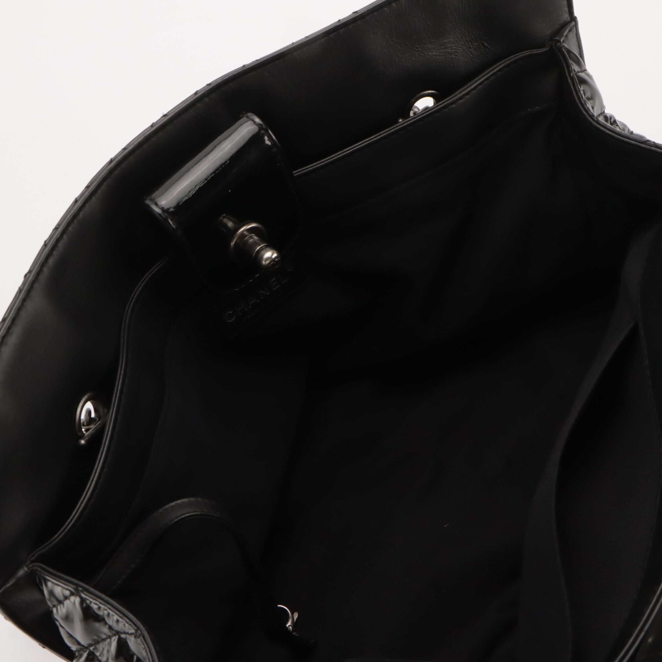 Chanel Reverso Boy Chain Tote in Black Patent Leather with Quilted Trim