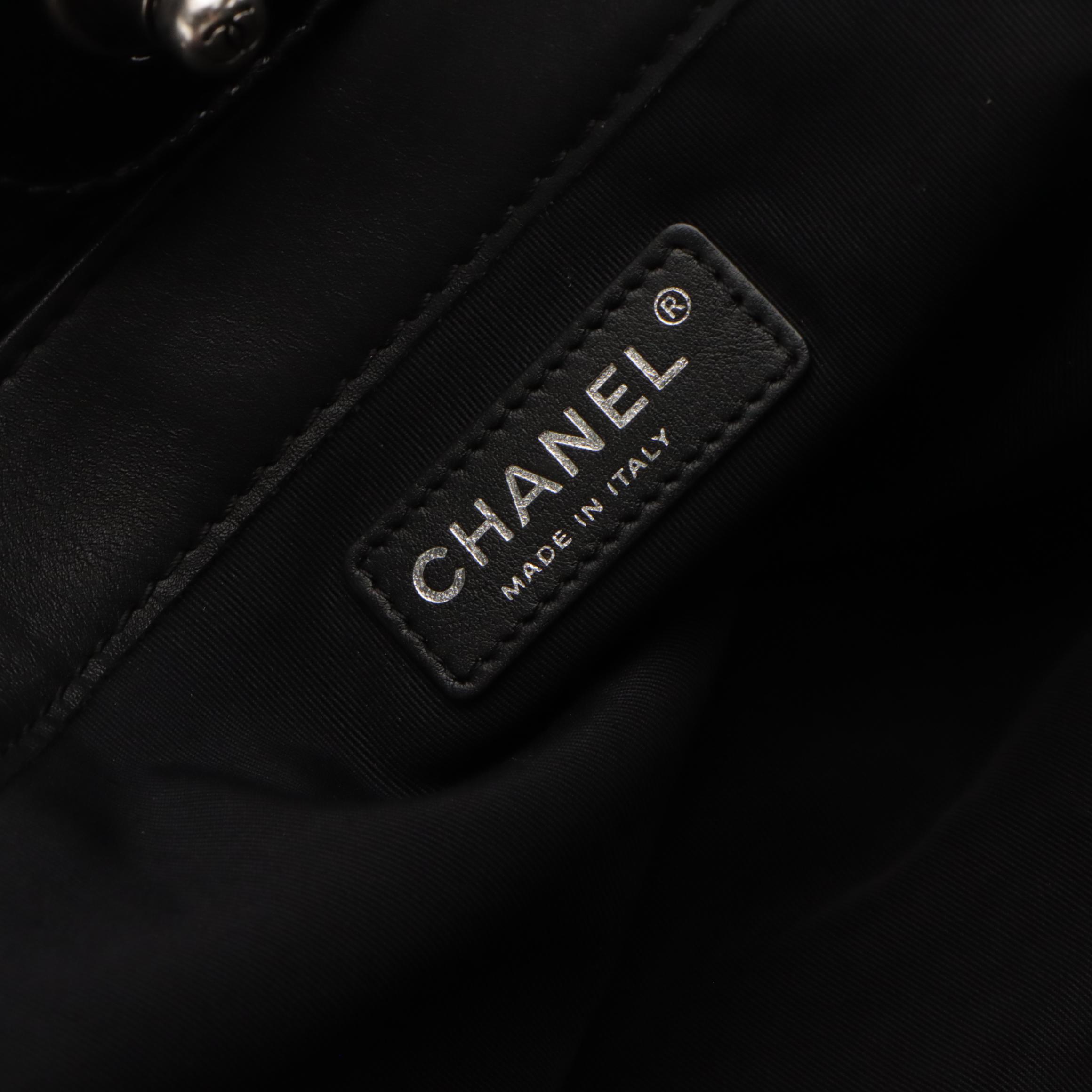 Chanel Reverso Boy Chain Tote in Black Patent Leather with Quilted Trim