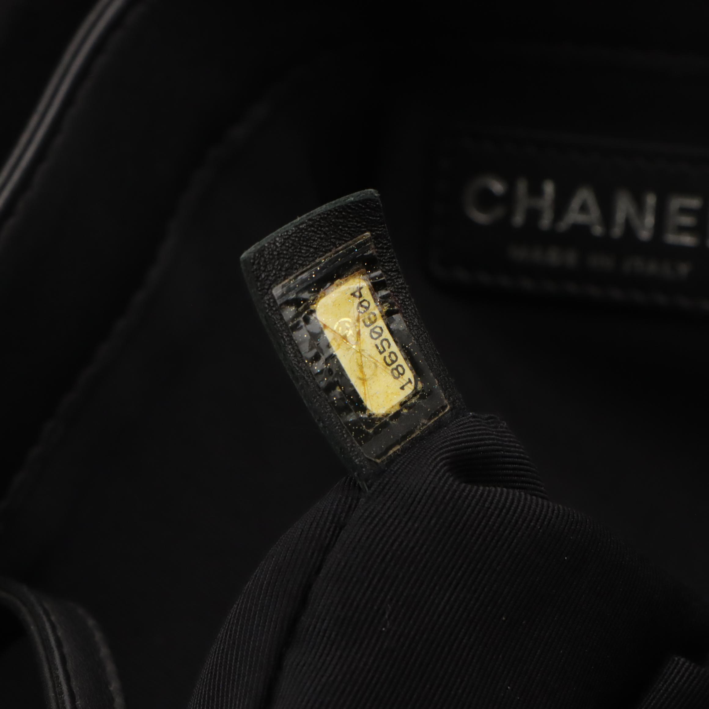 Chanel Reverso Boy Chain Tote in Black Patent Leather with Quilted Trim