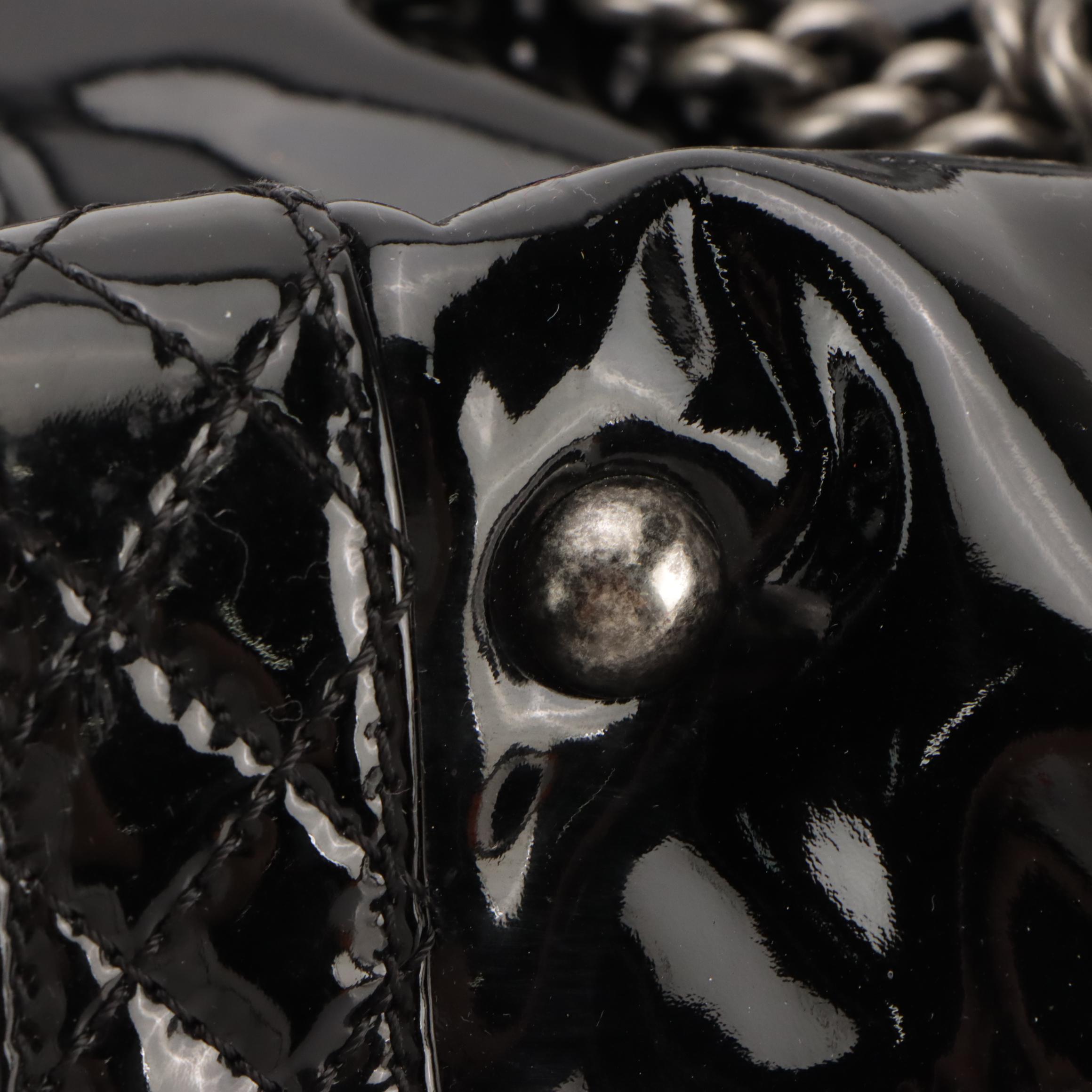 Chanel Reverso Boy Chain Tote in Black Patent Leather with Quilted Trim