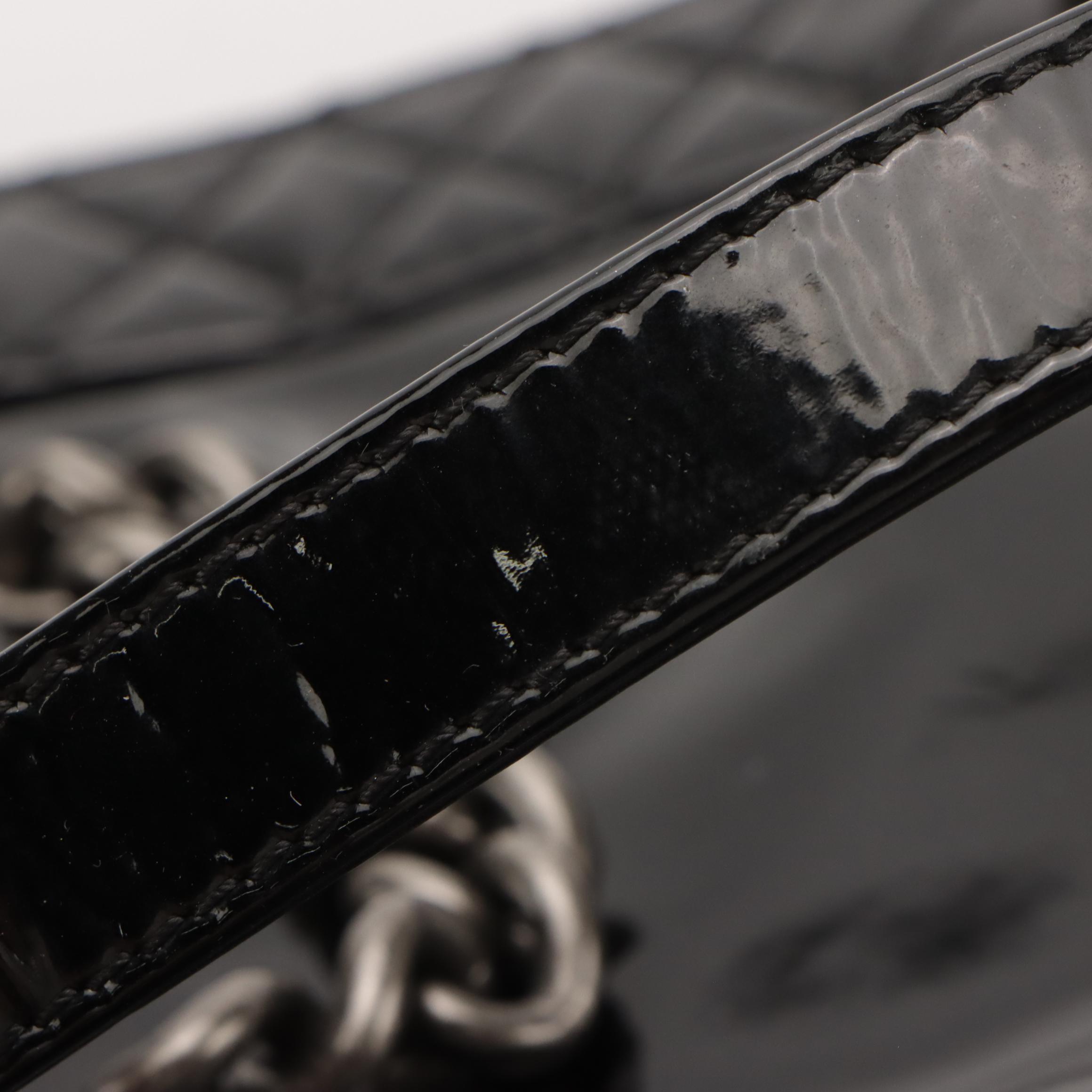 Chanel Reverso Boy Chain Tote in Black Patent Leather with Quilted Trim