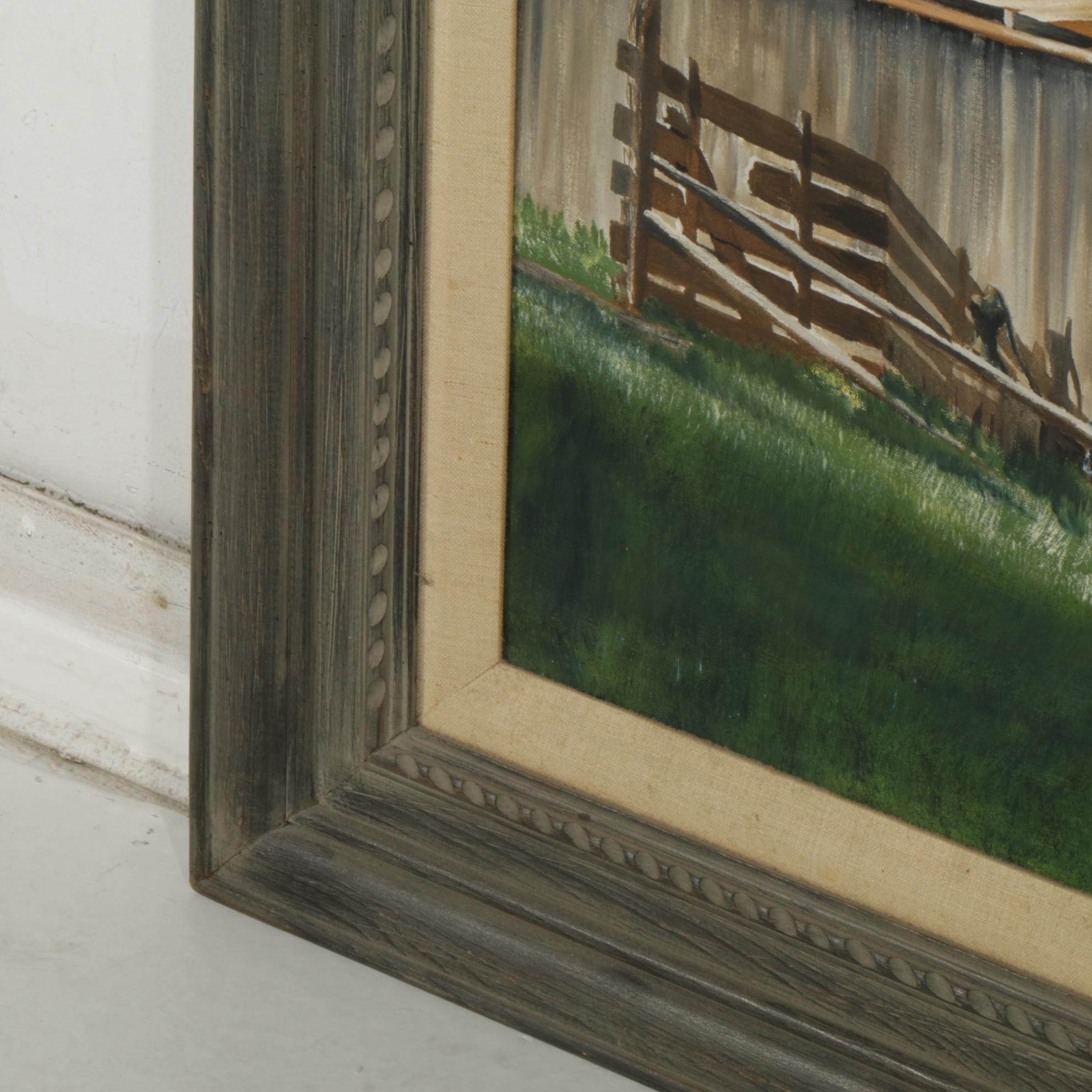 Robert Reed Oil Painting of Harmon Family Barnyard Facade, 1971