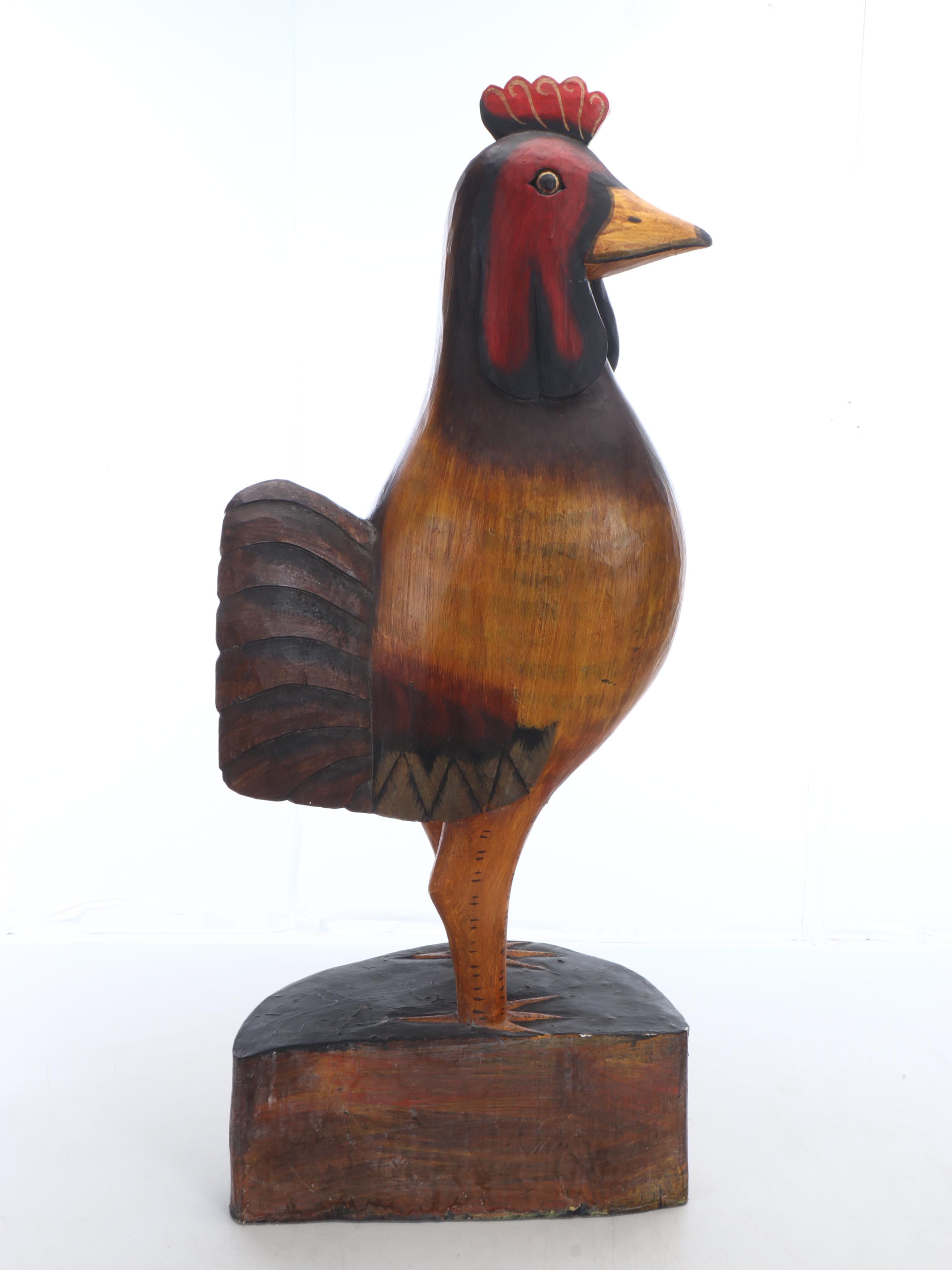 Rustic Style Carved Wood Rooster