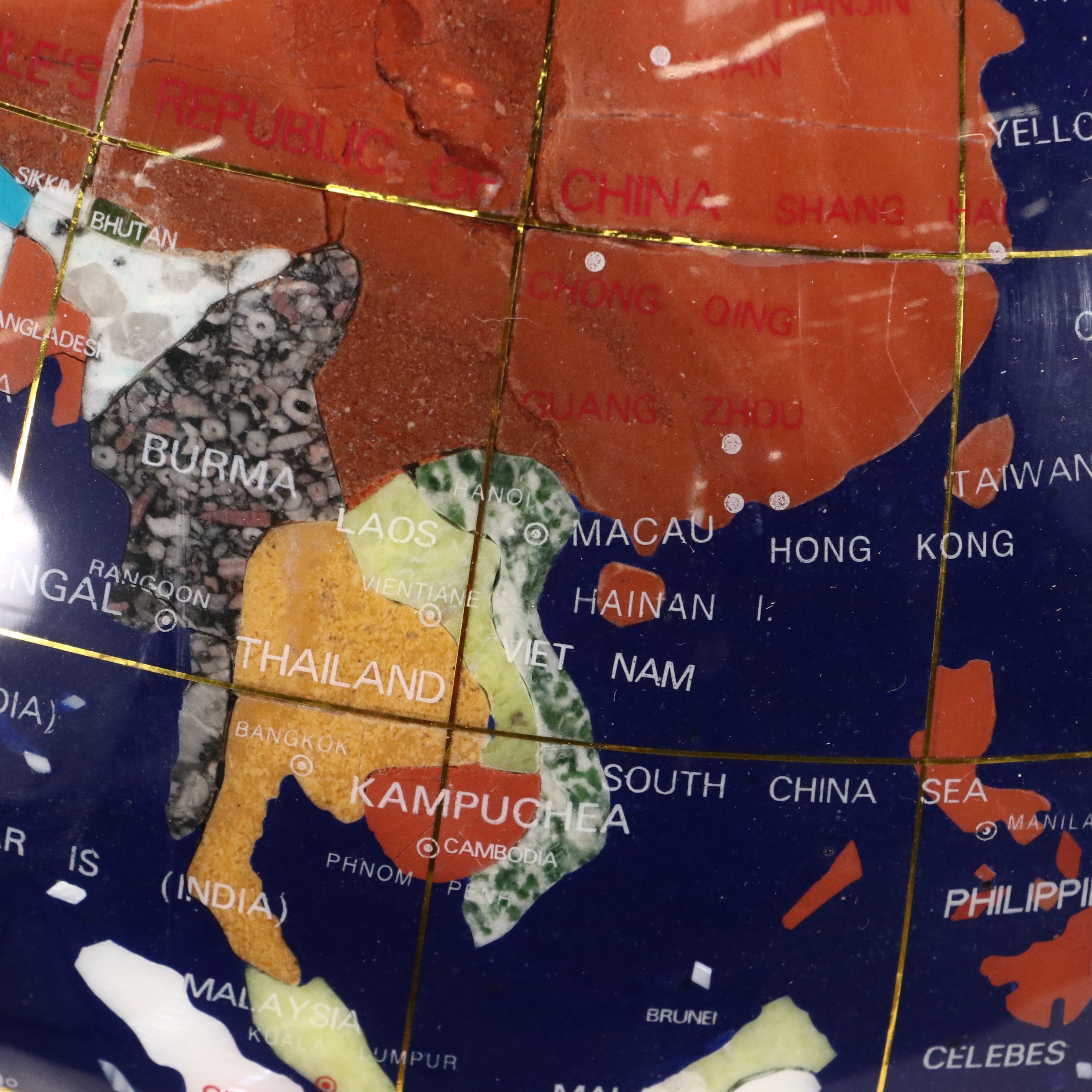 Jasper, Sandstone, Marble, Sard and Abalone Gemstone Desk Globe