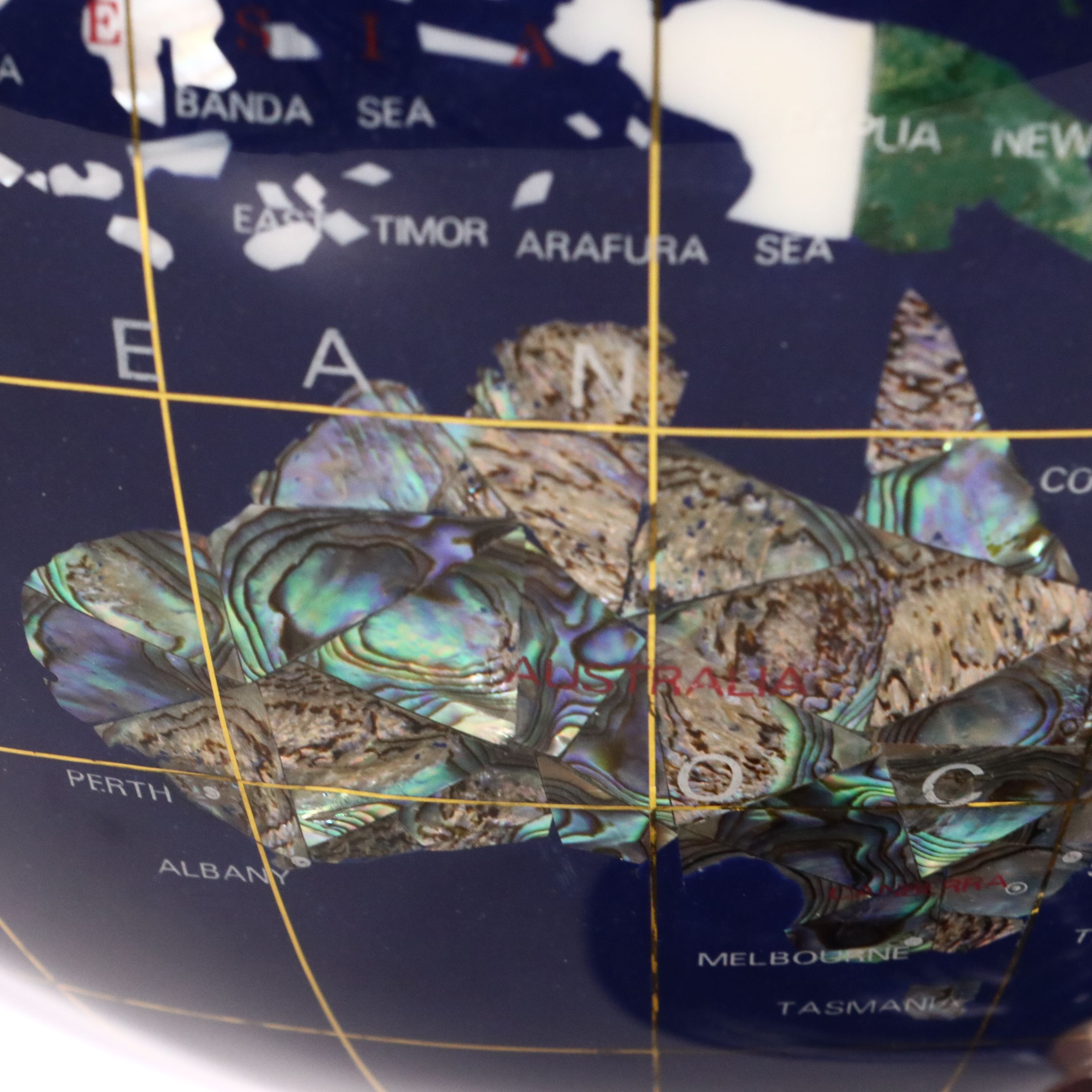 Jasper, Sandstone, Marble, Sard and Abalone Gemstone Desk Globe