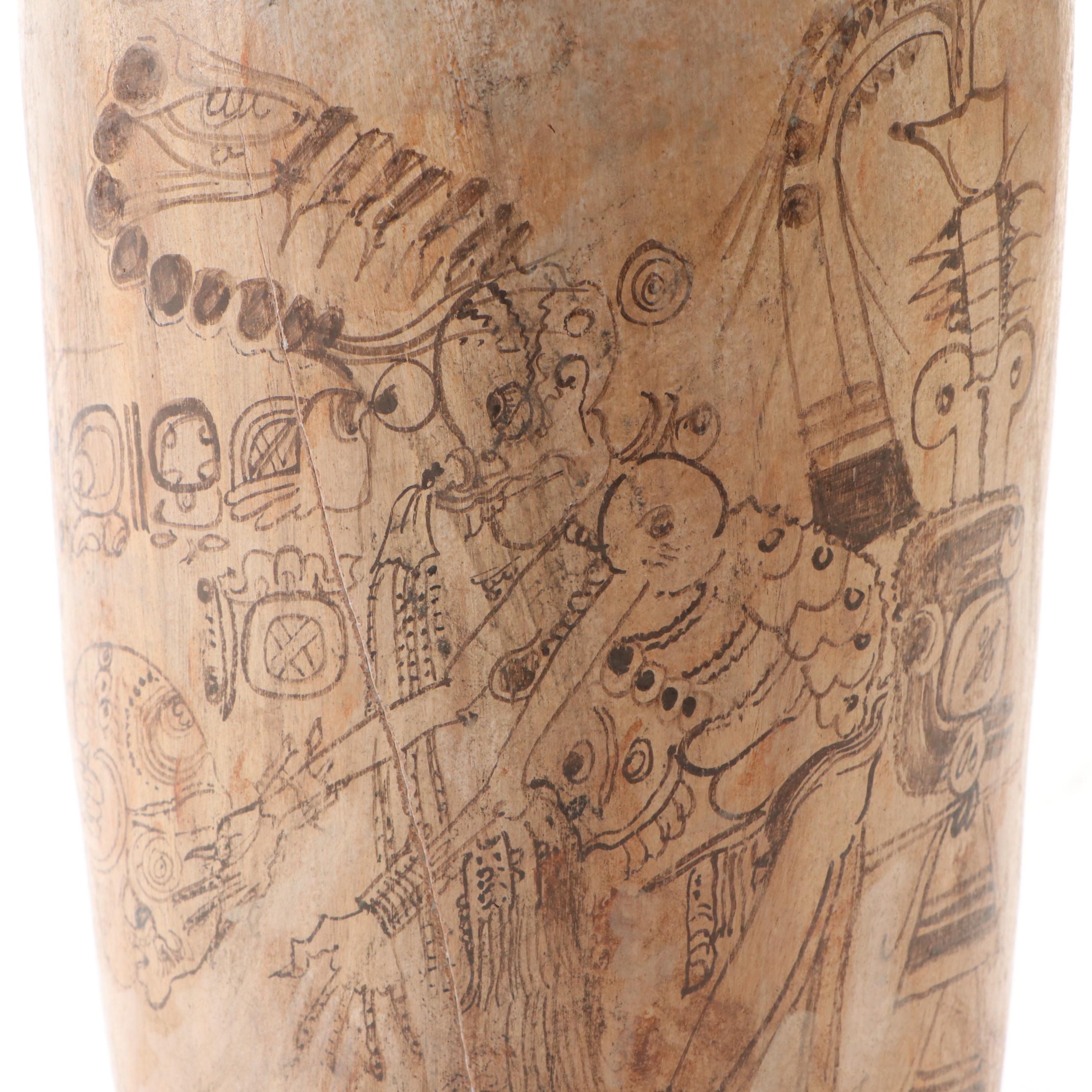 Mayan Inspired Codex-Style Ceramic Vase with Depictions of Mythical Figures