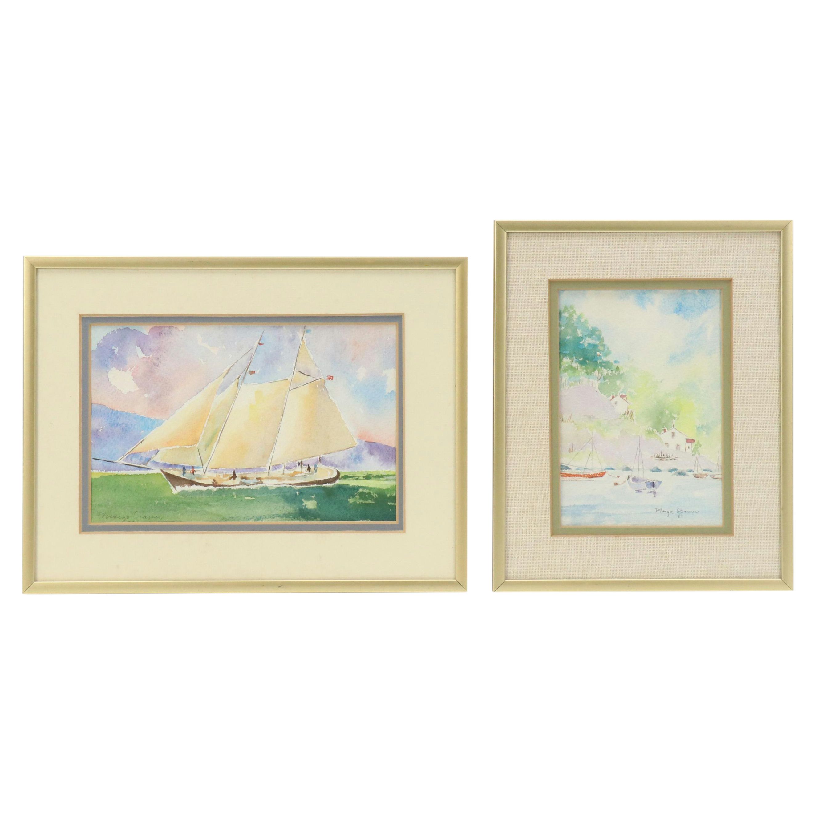 Marge Cramer Maritime Watercolor Paintings of Sailboats, 1987
