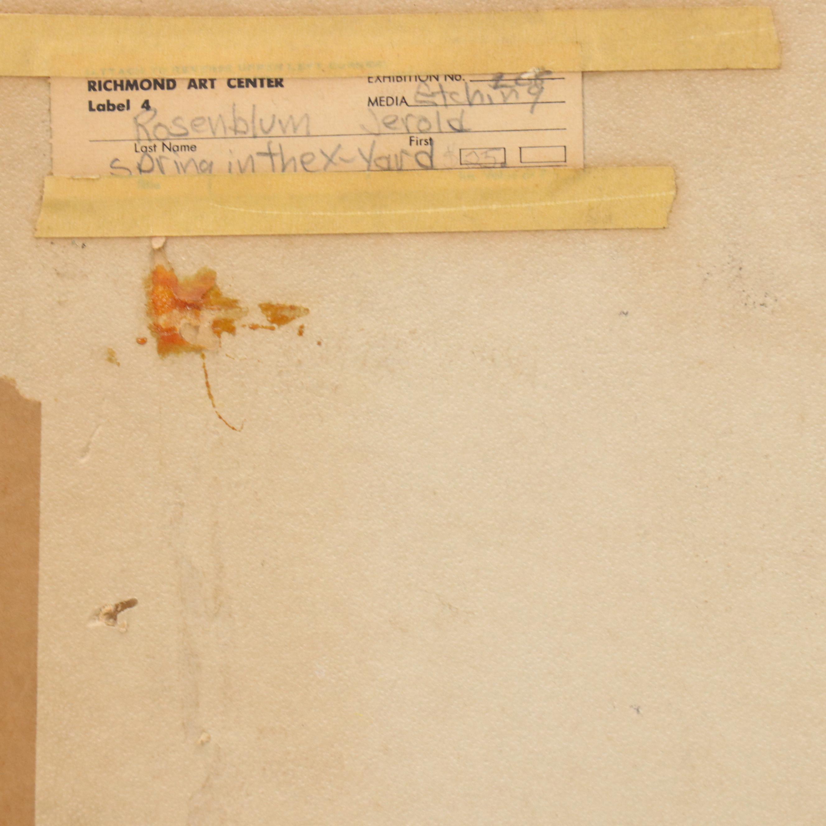 Jerold Rosenblum Etching With Aquatint "Spring in the X-Yard," 1962