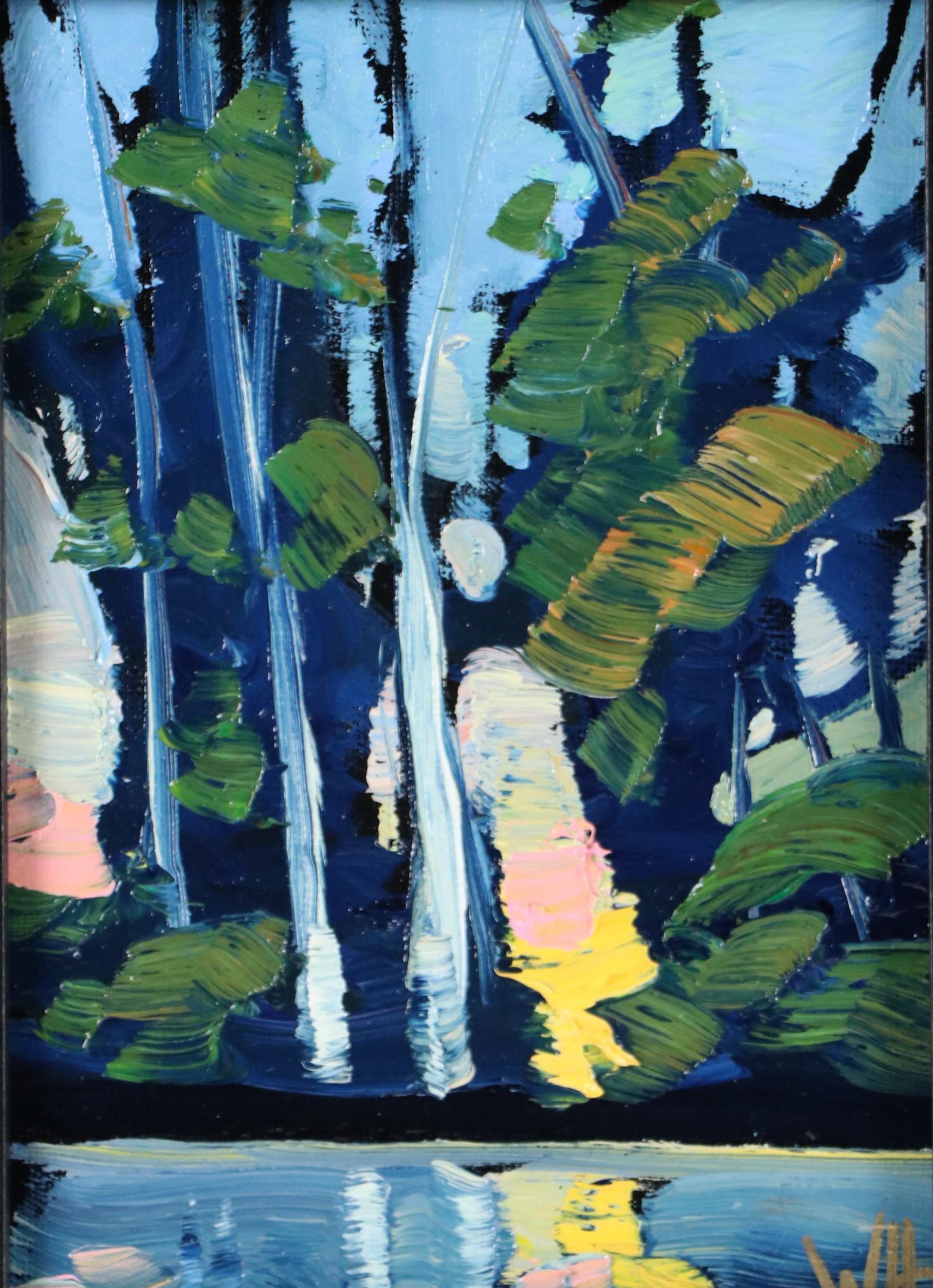 William Hawkins Stylized Sunset Landscape Oil Painting, 21st Century