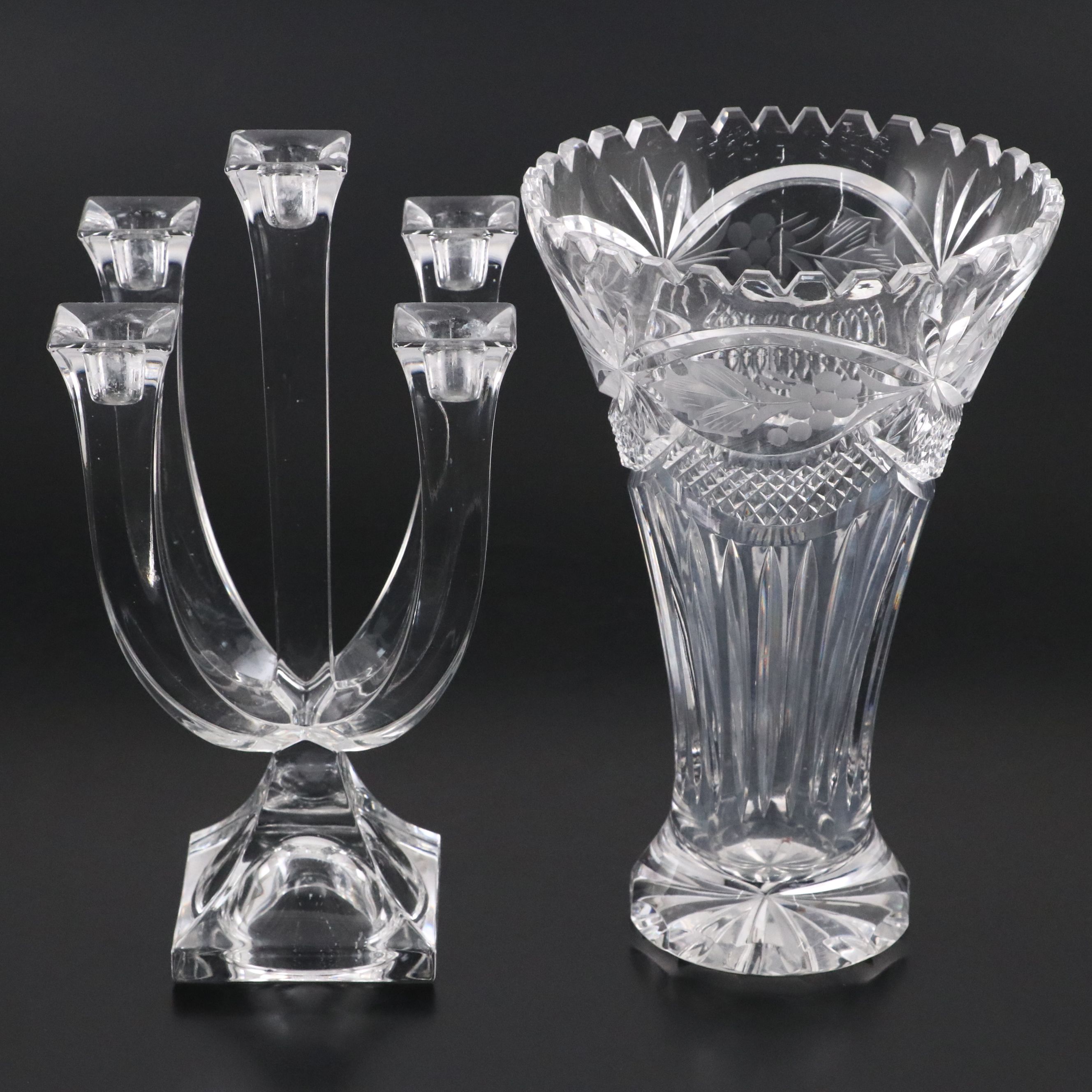 Nachtmann Crystal Candelabra with Crystal Clear Industries "Chardoney" Vase
