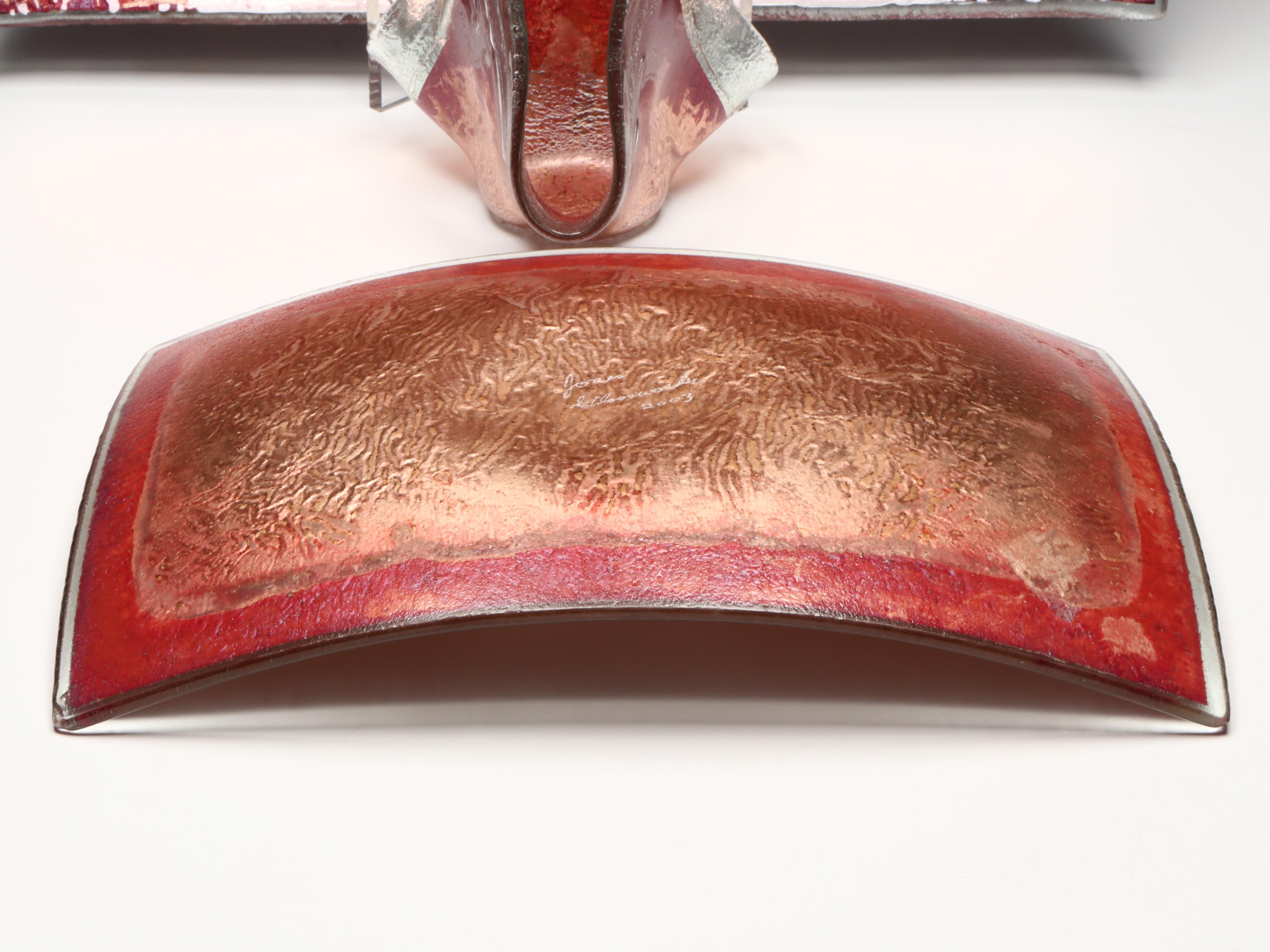 Jones Glassworks Fused Art Glass Copper Trays with Pointed Candle Holder