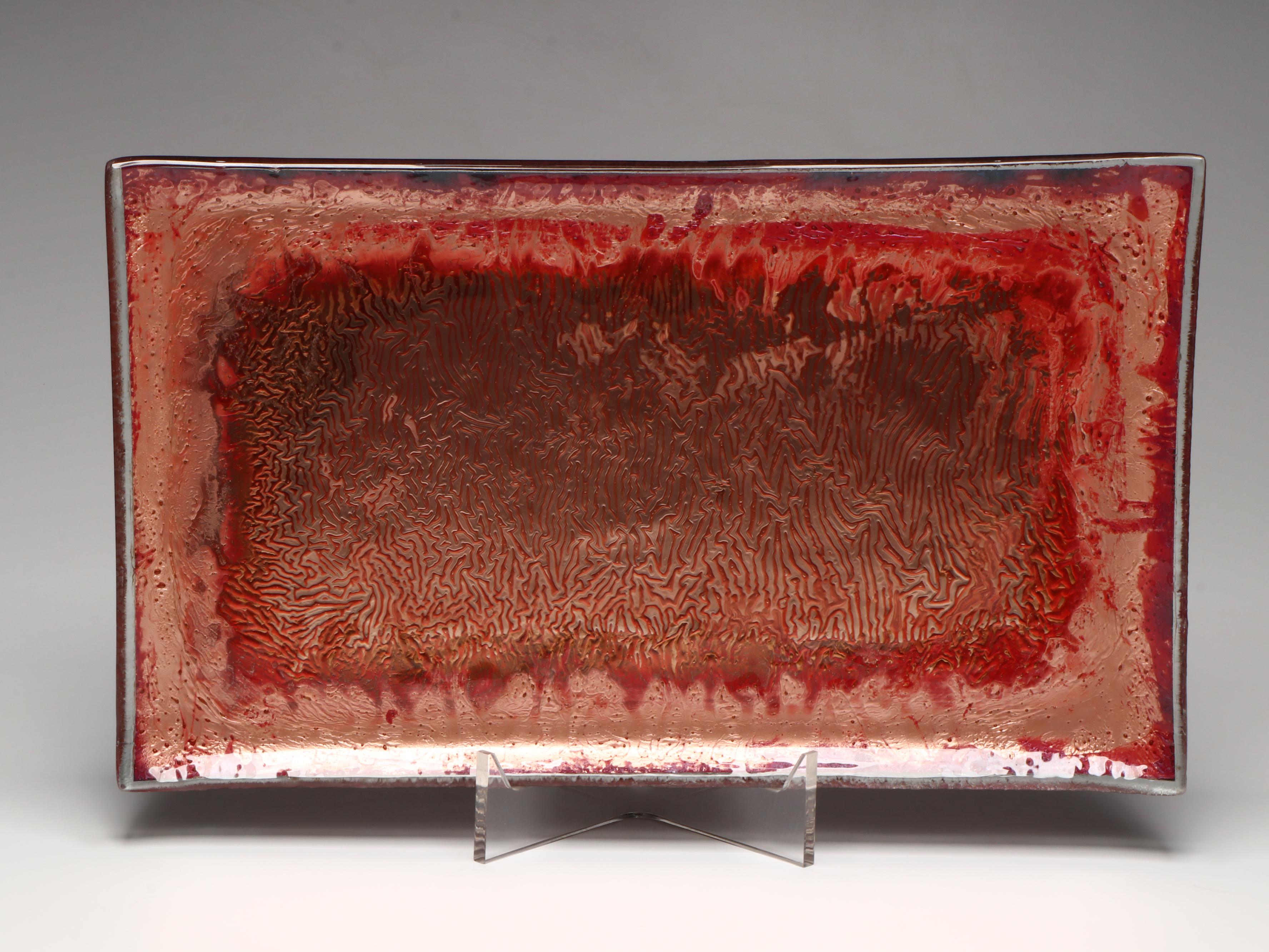 Jones Glassworks Fused Art Glass Copper Trays with Pointed Candle Holder