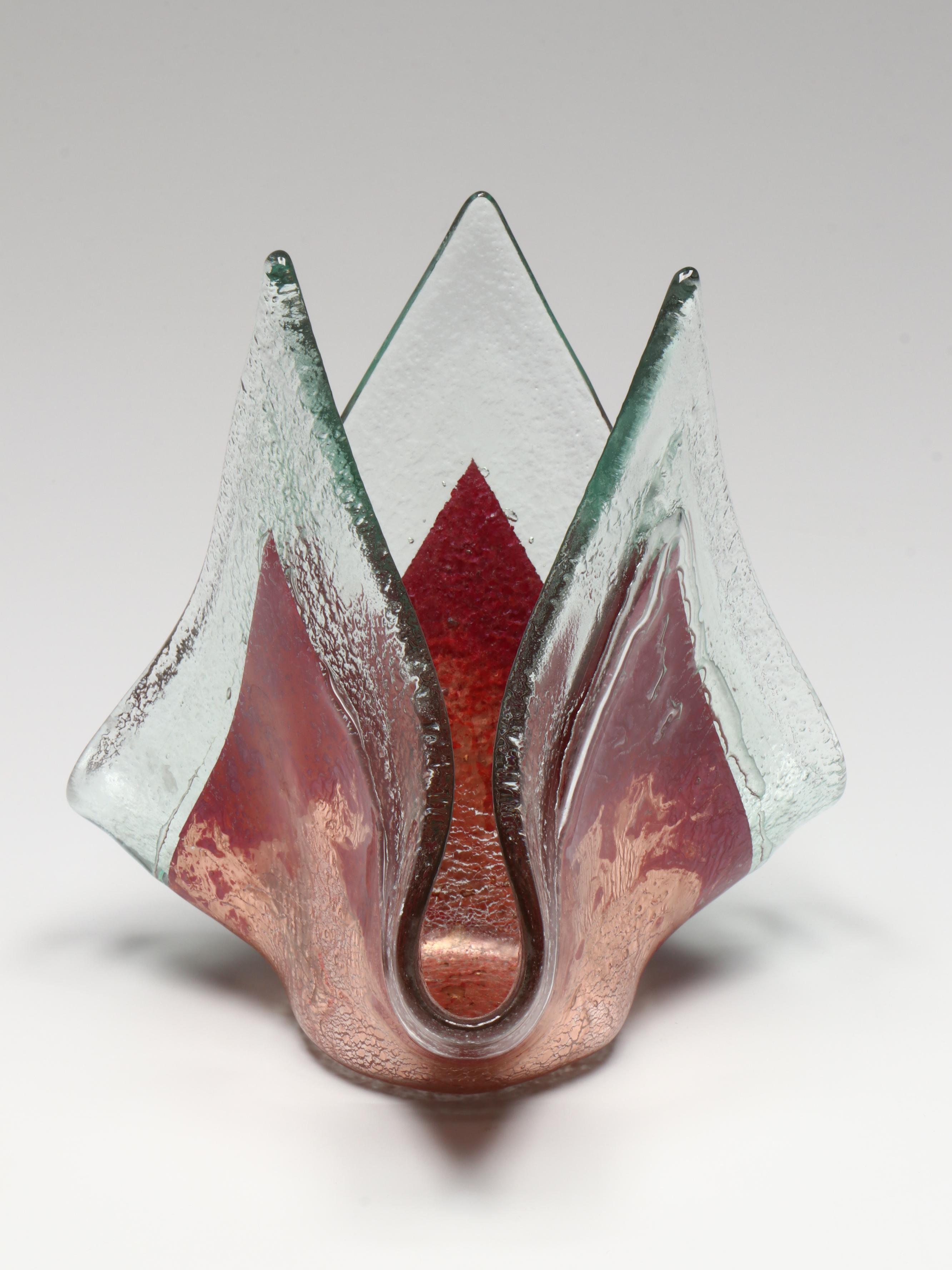 Jones Glassworks Fused Art Glass Copper Trays with Pointed Candle Holder