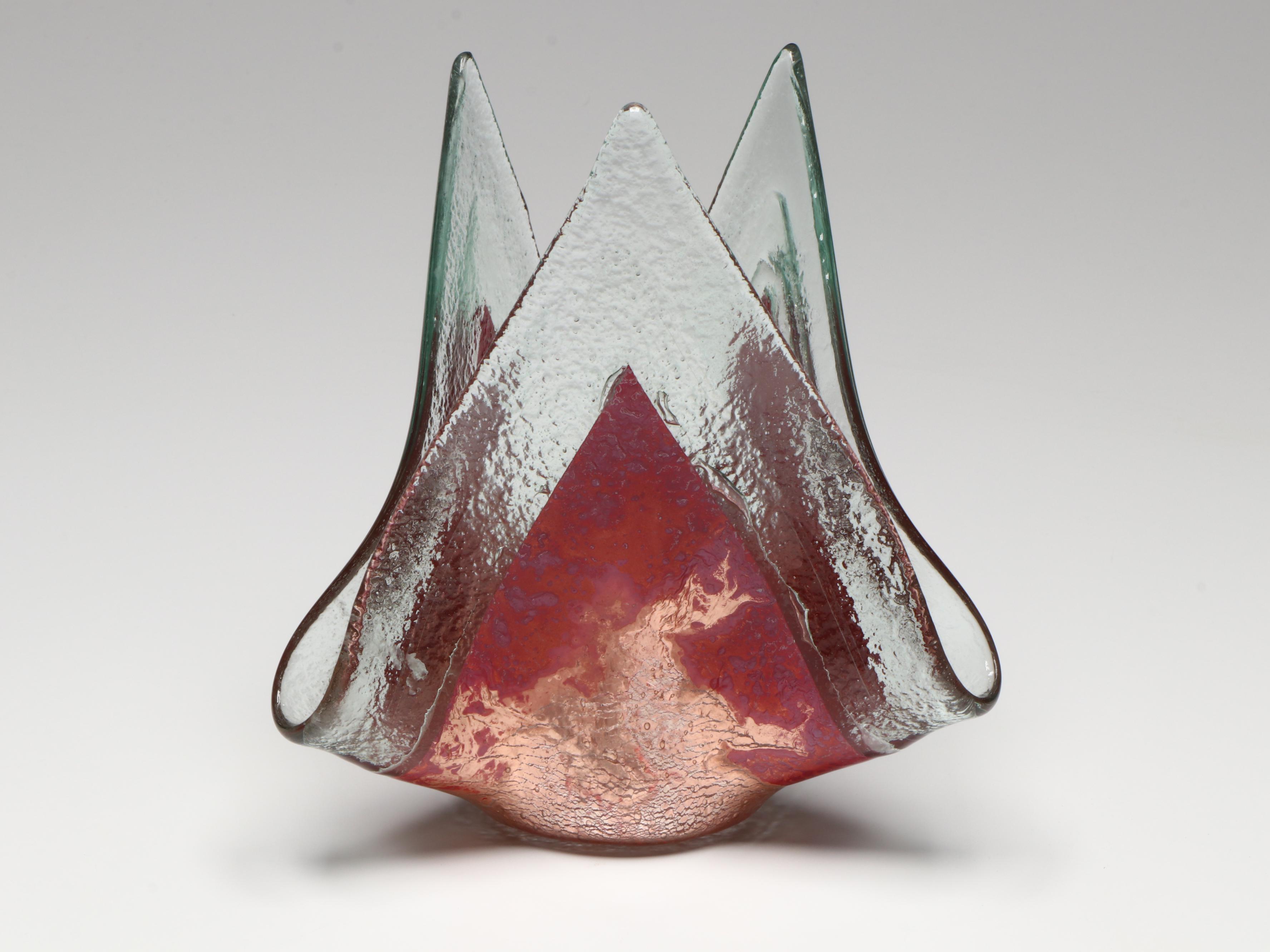 Jones Glassworks Fused Art Glass Copper Trays with Pointed Candle Holder